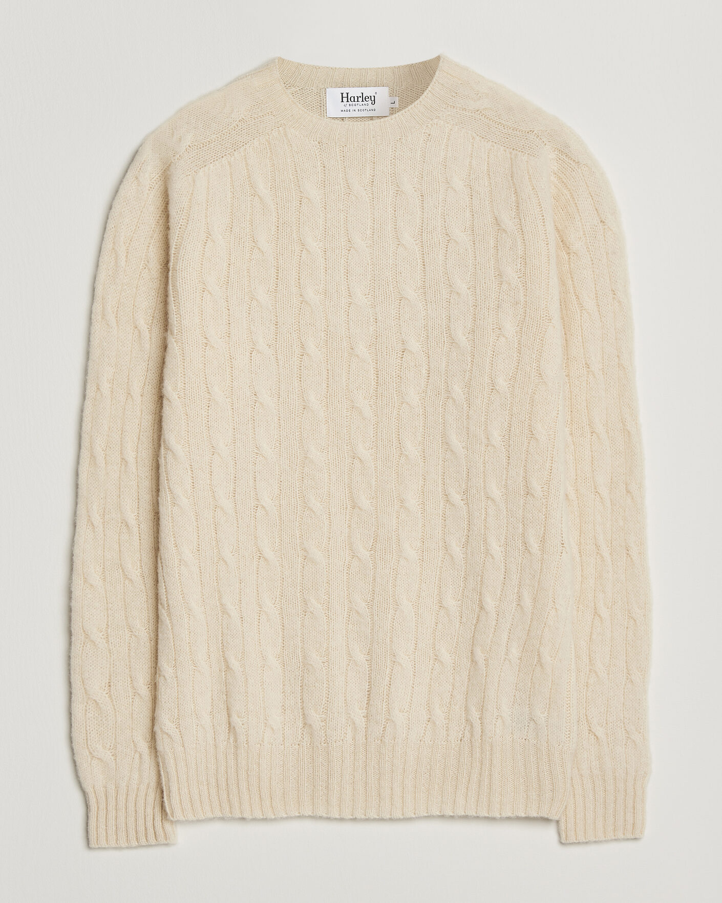 Herren | Pullover | Harley Of Scotland | Brushed Supersoft Lambswool Cable Vanilla