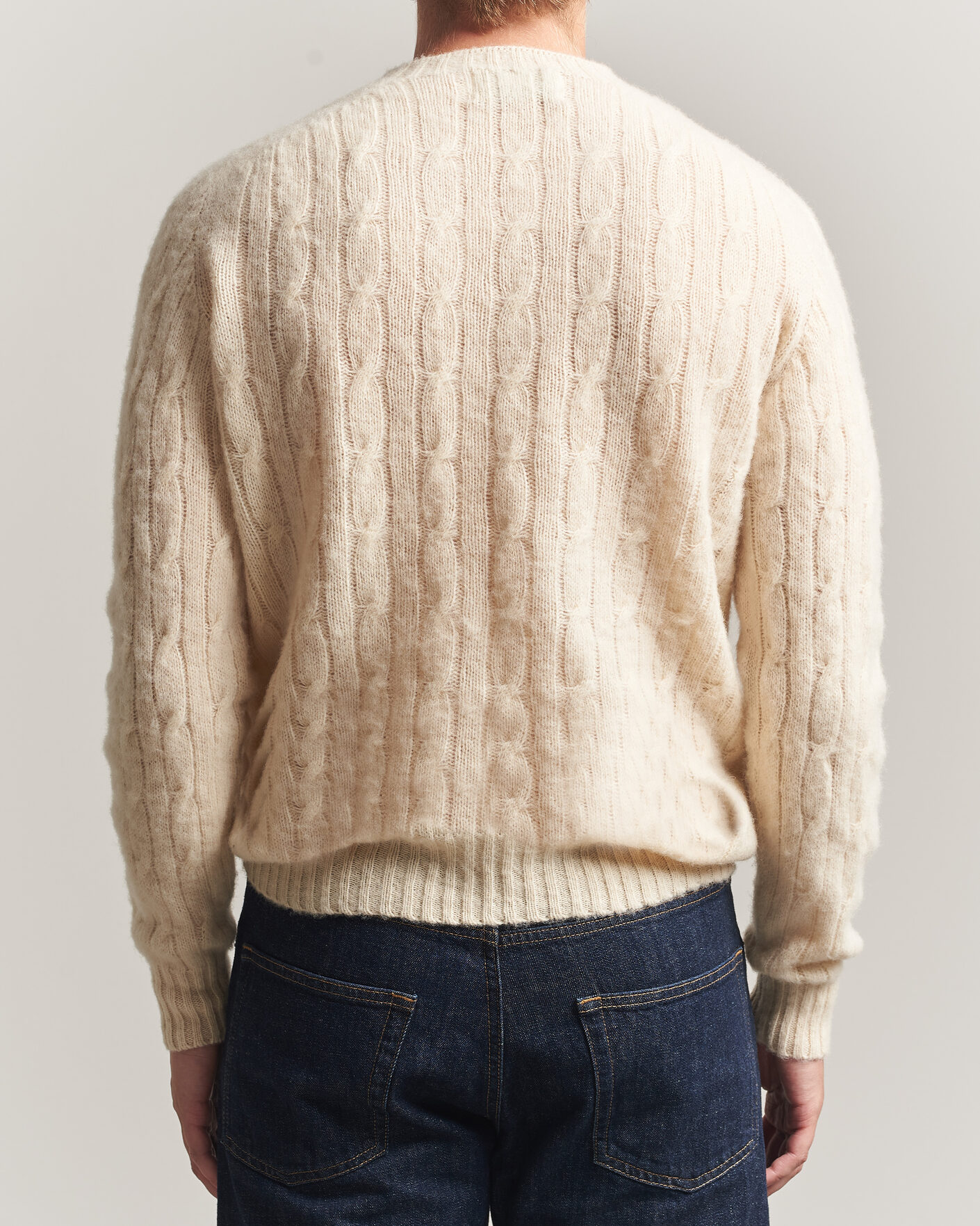 Herren | Pullover | Harley Of Scotland | Brushed Supersoft Lambswool Cable Vanilla