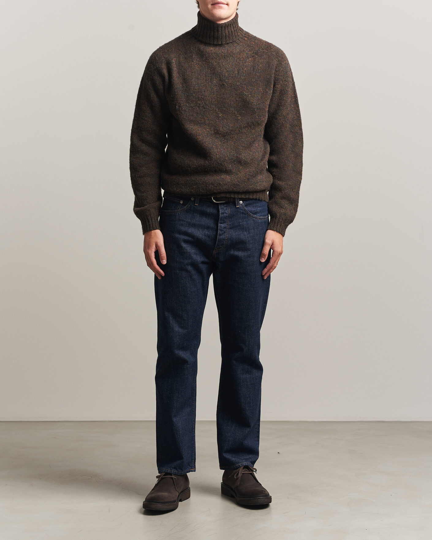 Herren | Pullover | Harley Of Scotland | Brushed Supersoft Lambswool Rollneck Carob