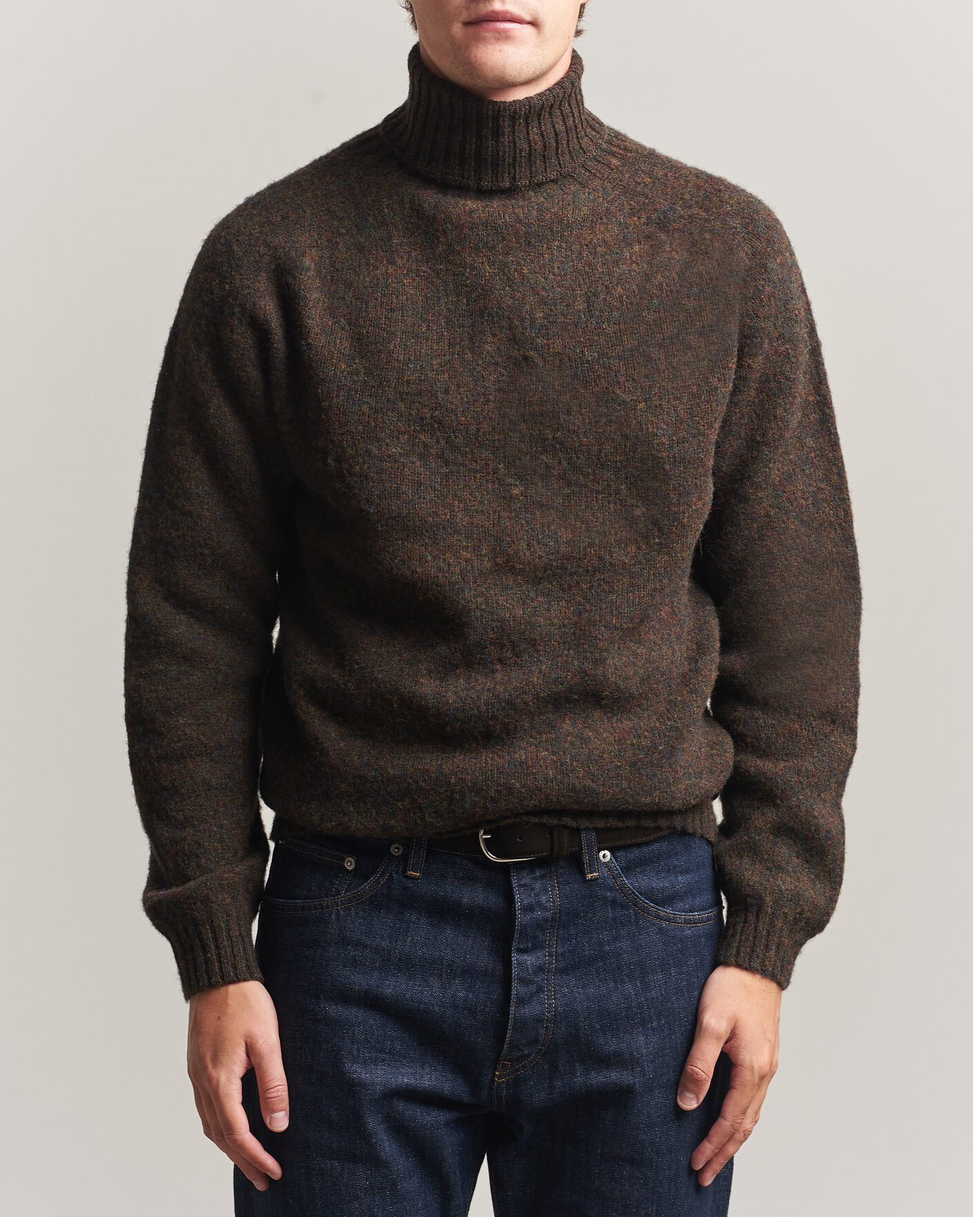 Herren | Pullover | Harley Of Scotland | Brushed Supersoft Lambswool Rollneck Carob