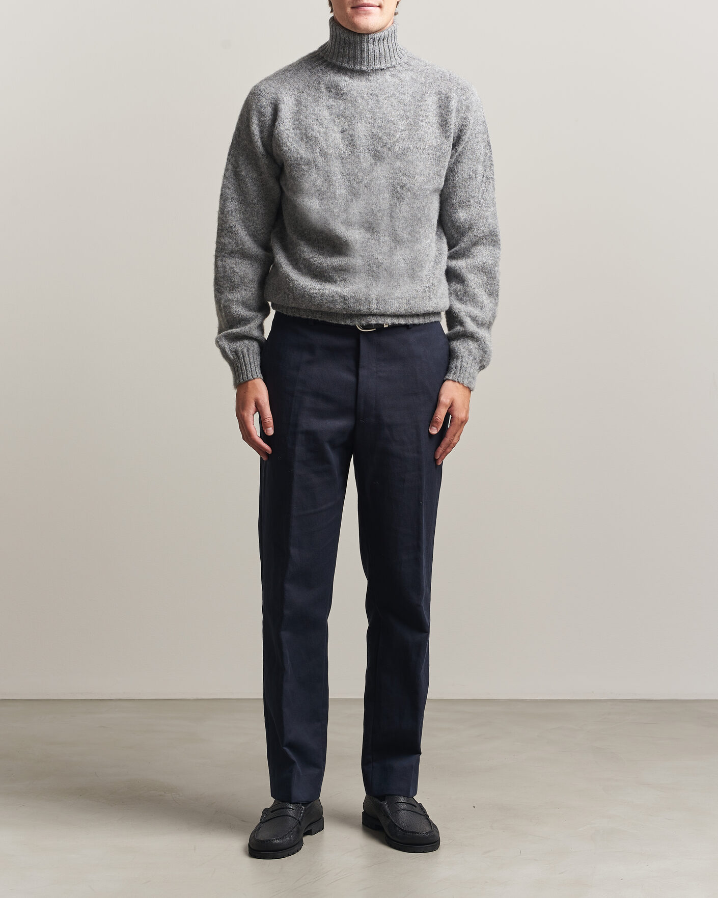 Herren | Pullover | Harley Of Scotland | Brushed Supersoft Lambswool Rollneck Mid Grey