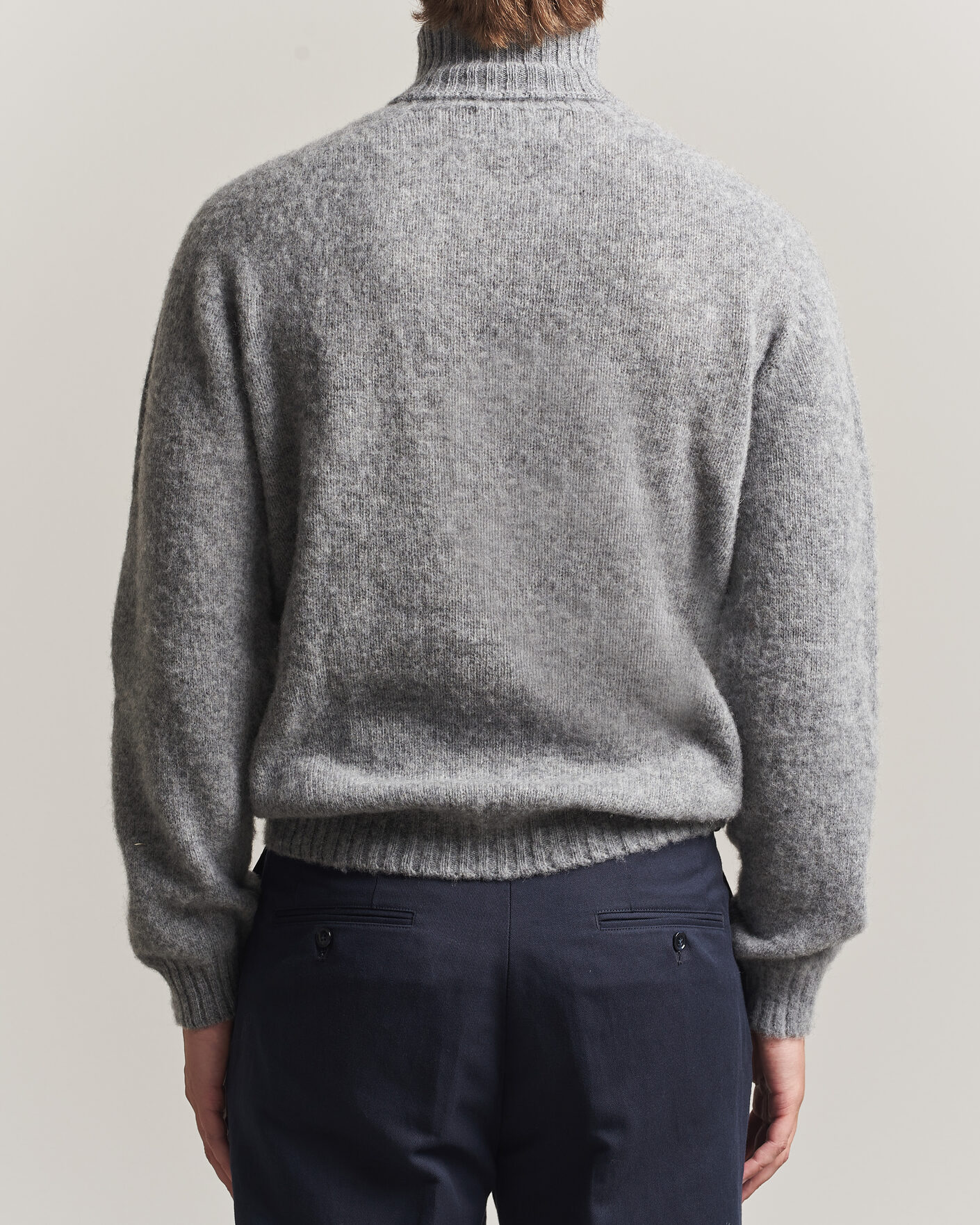 Herren | Pullover | Harley Of Scotland | Brushed Supersoft Lambswool Rollneck Mid Grey