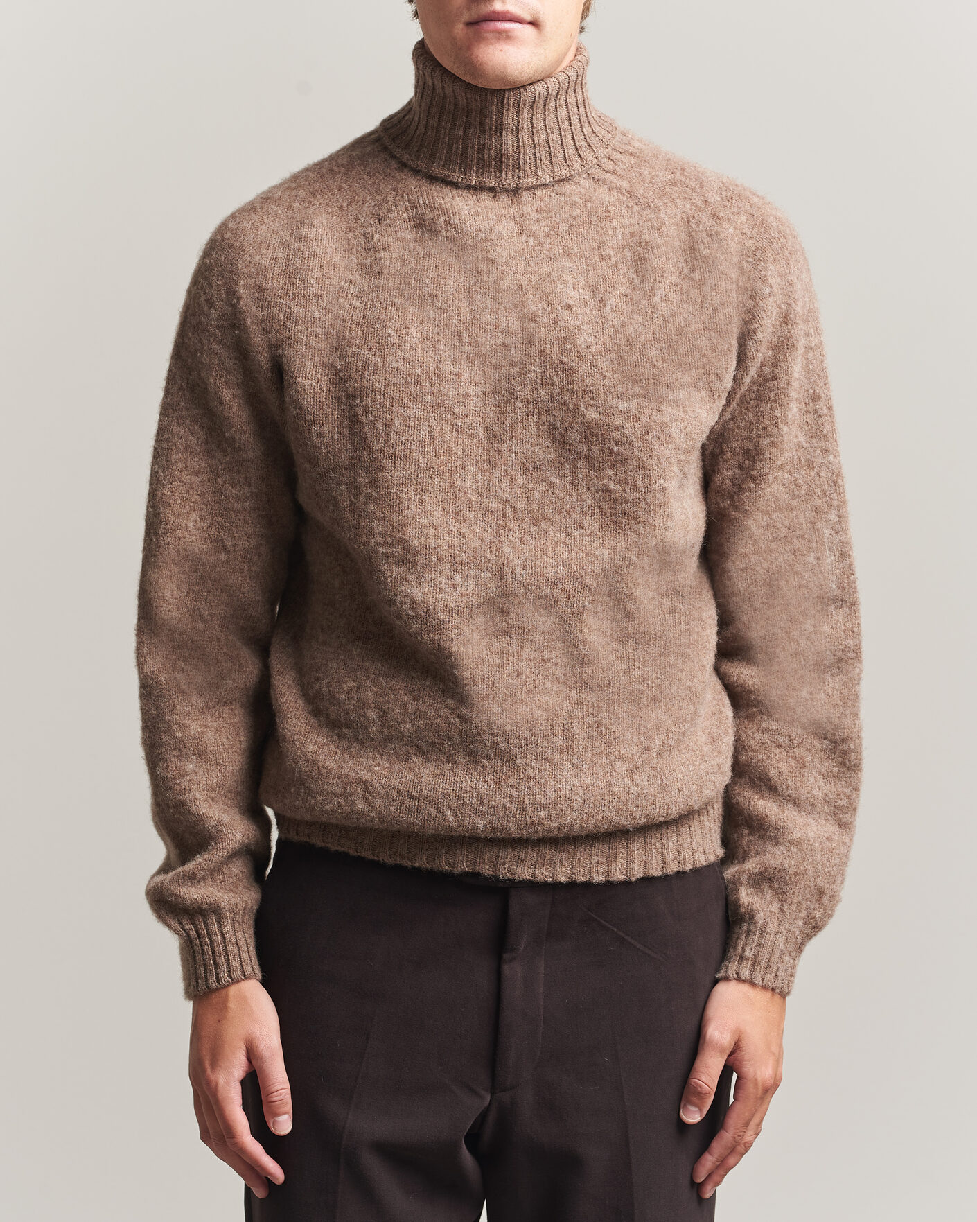 Herren | Pullover | Harley Of Scotland | Brushed Supersoft Lambswool Rollneck Tundra
