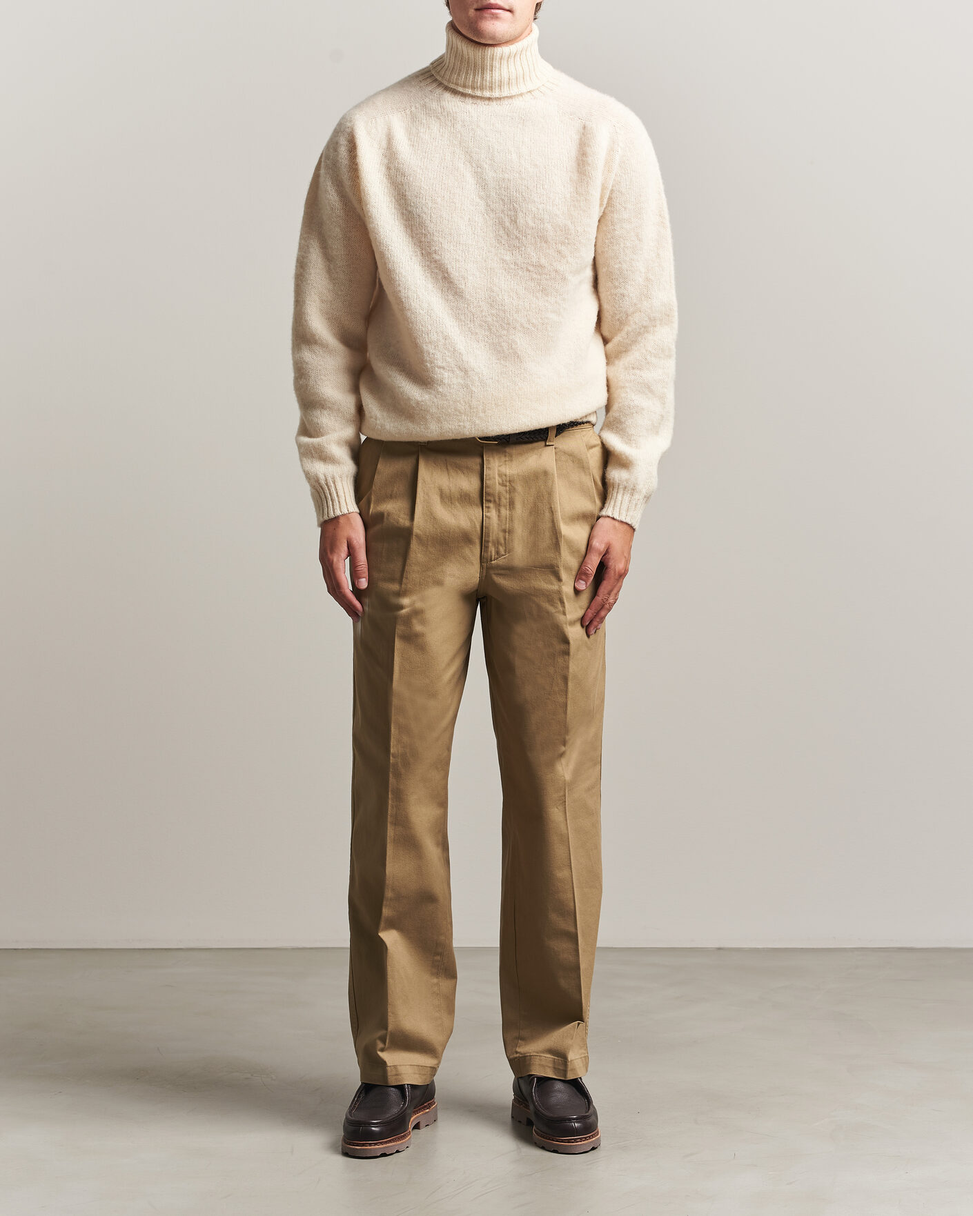 Herren | Pullover | Harley Of Scotland | Brushed Supersoft Lambswool Rollneck Vanilla