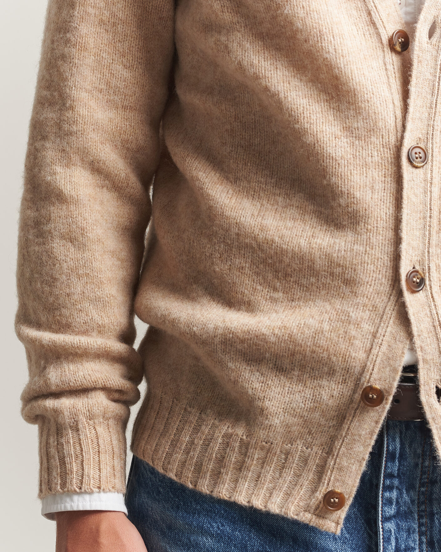 Herren | Pullover | Harley Of Scotland | Brushed Supersoft Lambswool Cardigan Calico