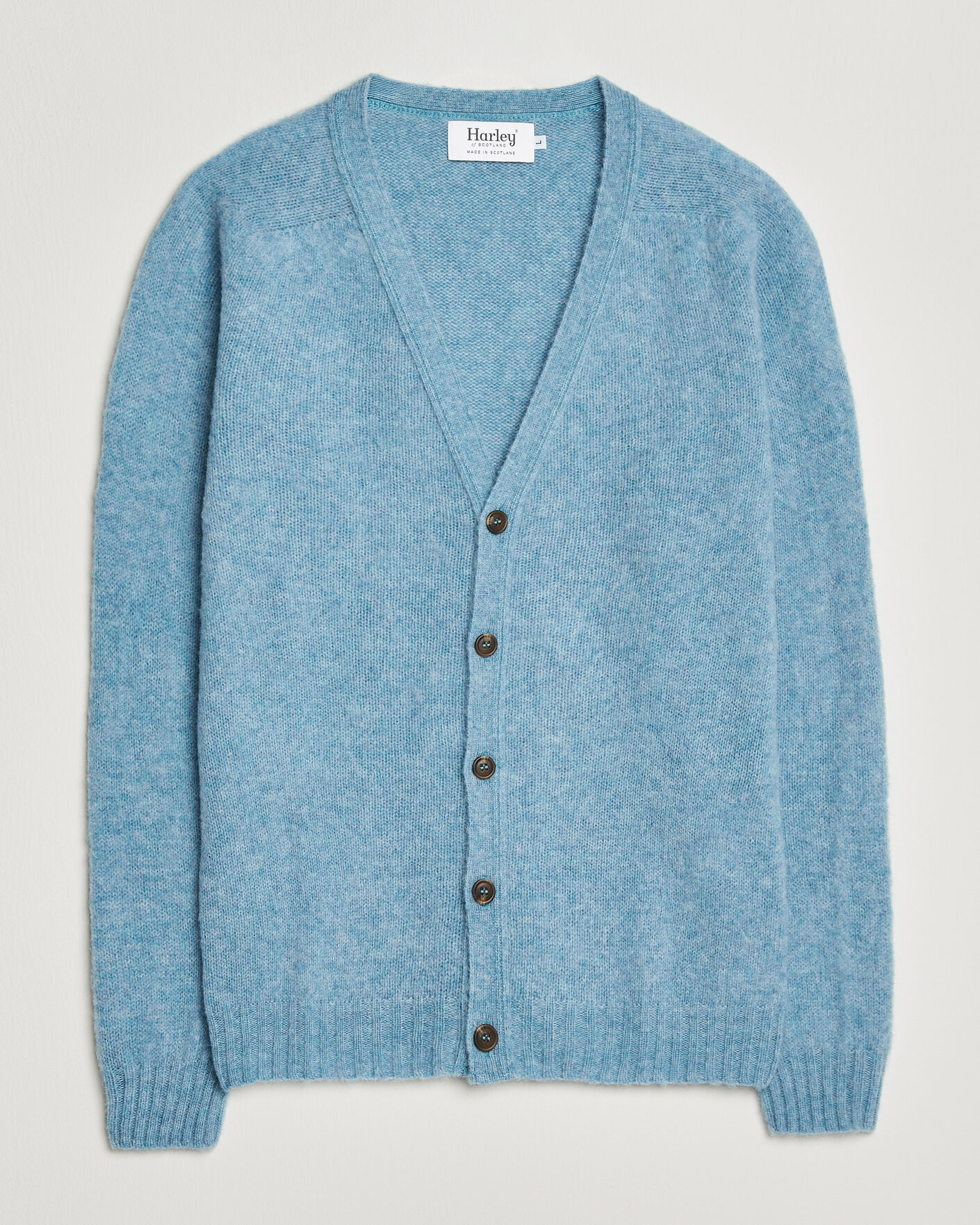 Herren | Pullover | Harley Of Scotland | Brushed Supersoft Lambswool Cardigan Loch Blue