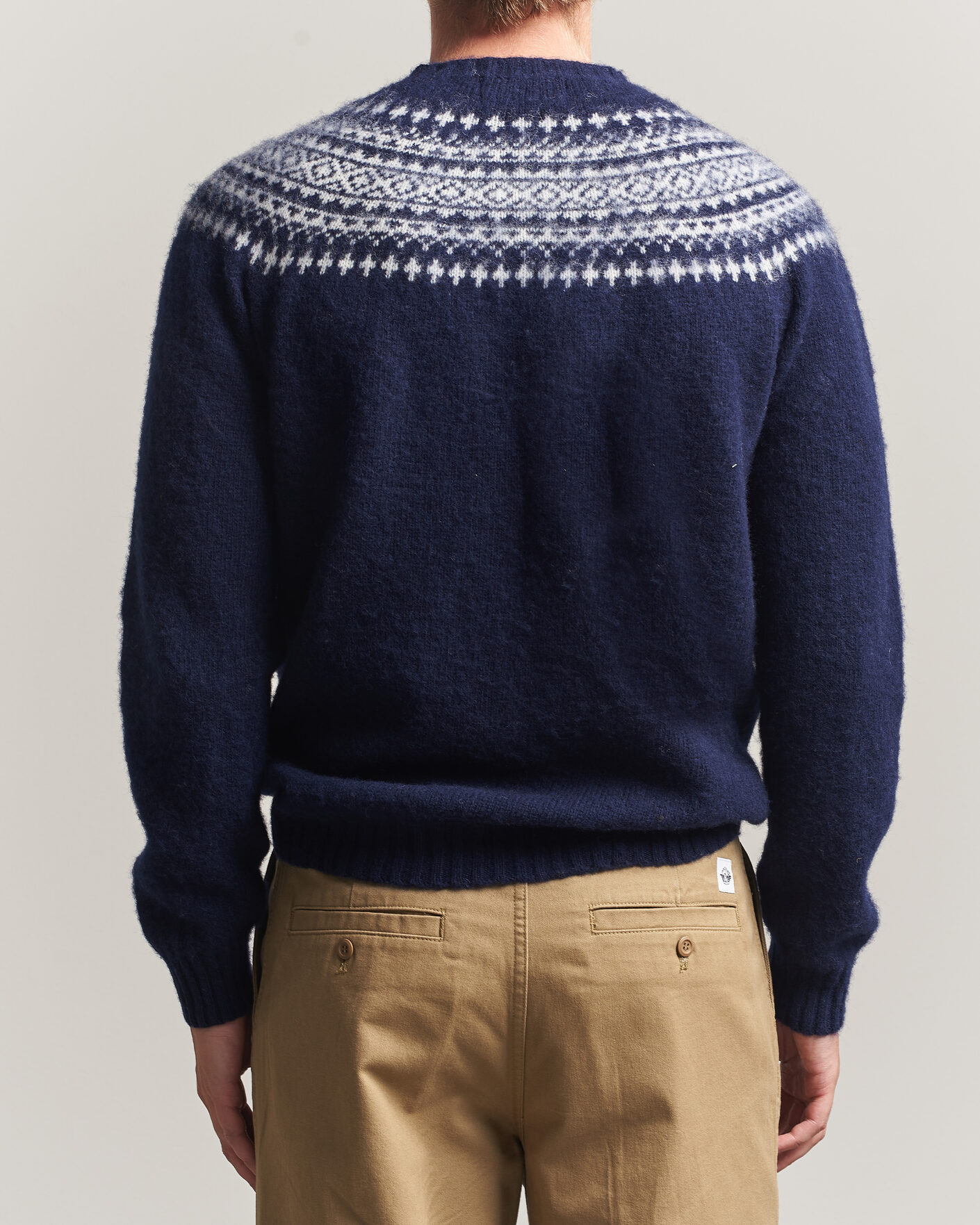 Herren | Pullover | Harley Of Scotland | Brushed Supersoft Lambswool Yolk Fairisle Navy/Snow White