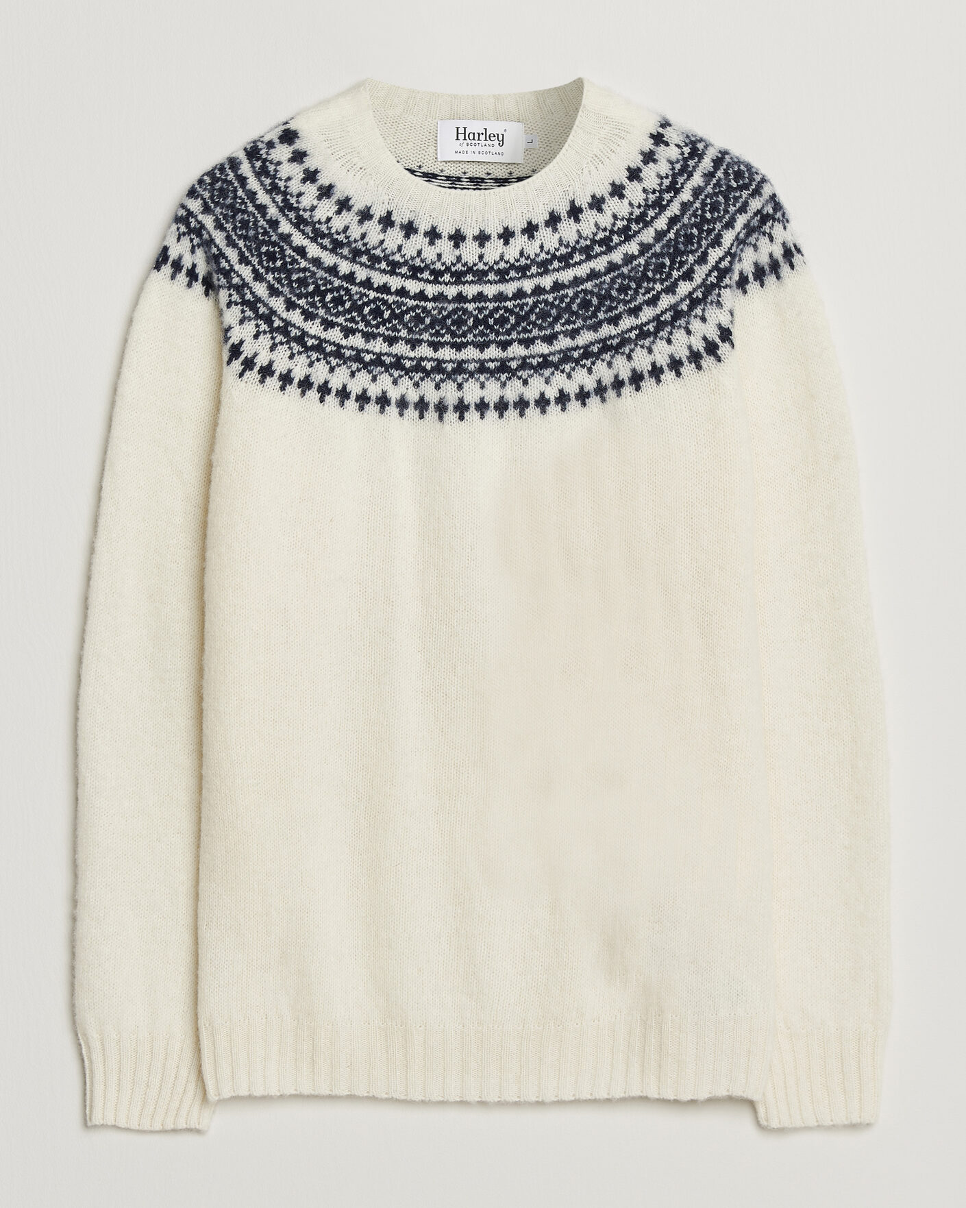 Herren | Pullover | Harley Of Scotland | Brushed Supersoft Lambswool Yolk Fairisle Snow White/Navy