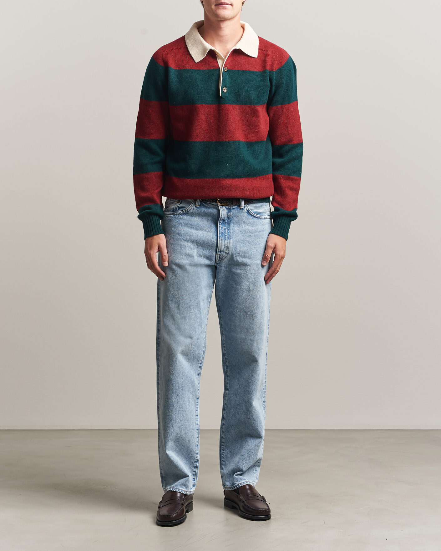 Herren | Pullover | Harley Of Scotland | Supersoft 2ply Lambswool Rugby Green/Red