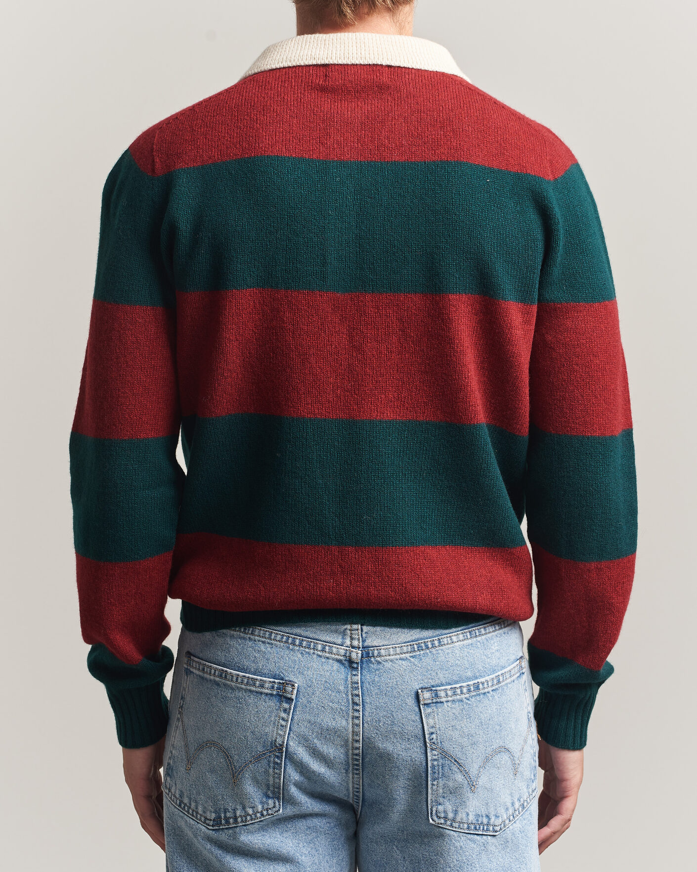 Herren | Pullover | Harley Of Scotland | Supersoft 2ply Lambswool Rugby Green/Red