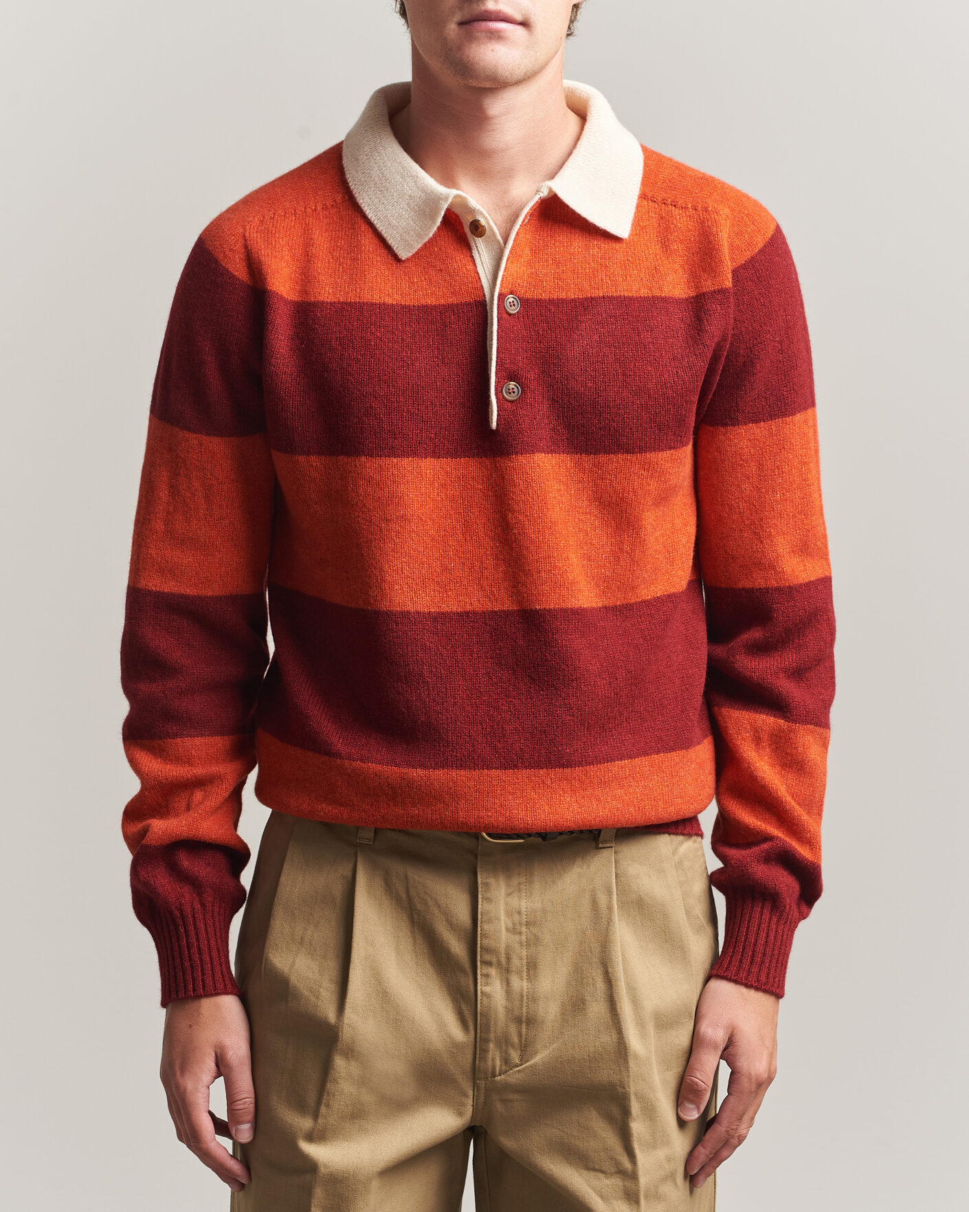 Herren | Pullover | Harley Of Scotland | Supersoft 2ply Lambswool Rugby Red/Orange