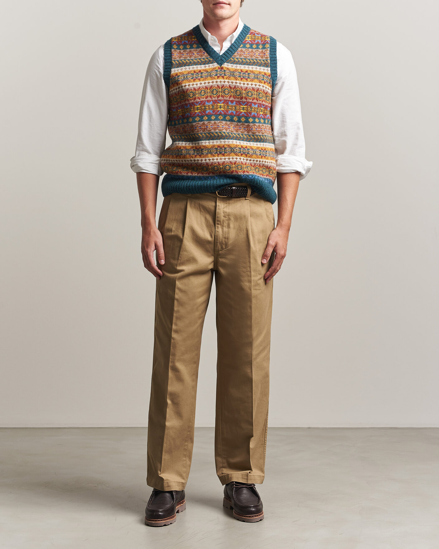 Herren | Pullover | Harley Of Scotland | Supersoft 2ply Lambswool Fairisle Vest Tempest