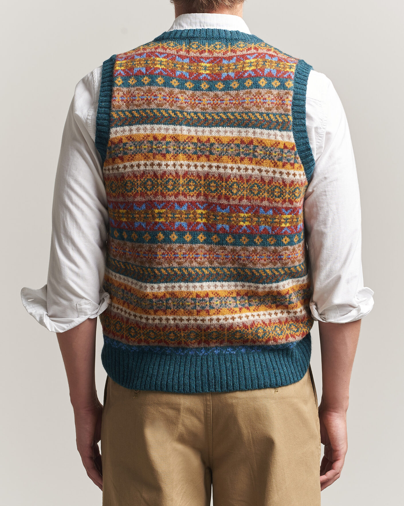 Herren | Pullover | Harley Of Scotland | Supersoft 2ply Lambswool Fairisle Vest Tempest