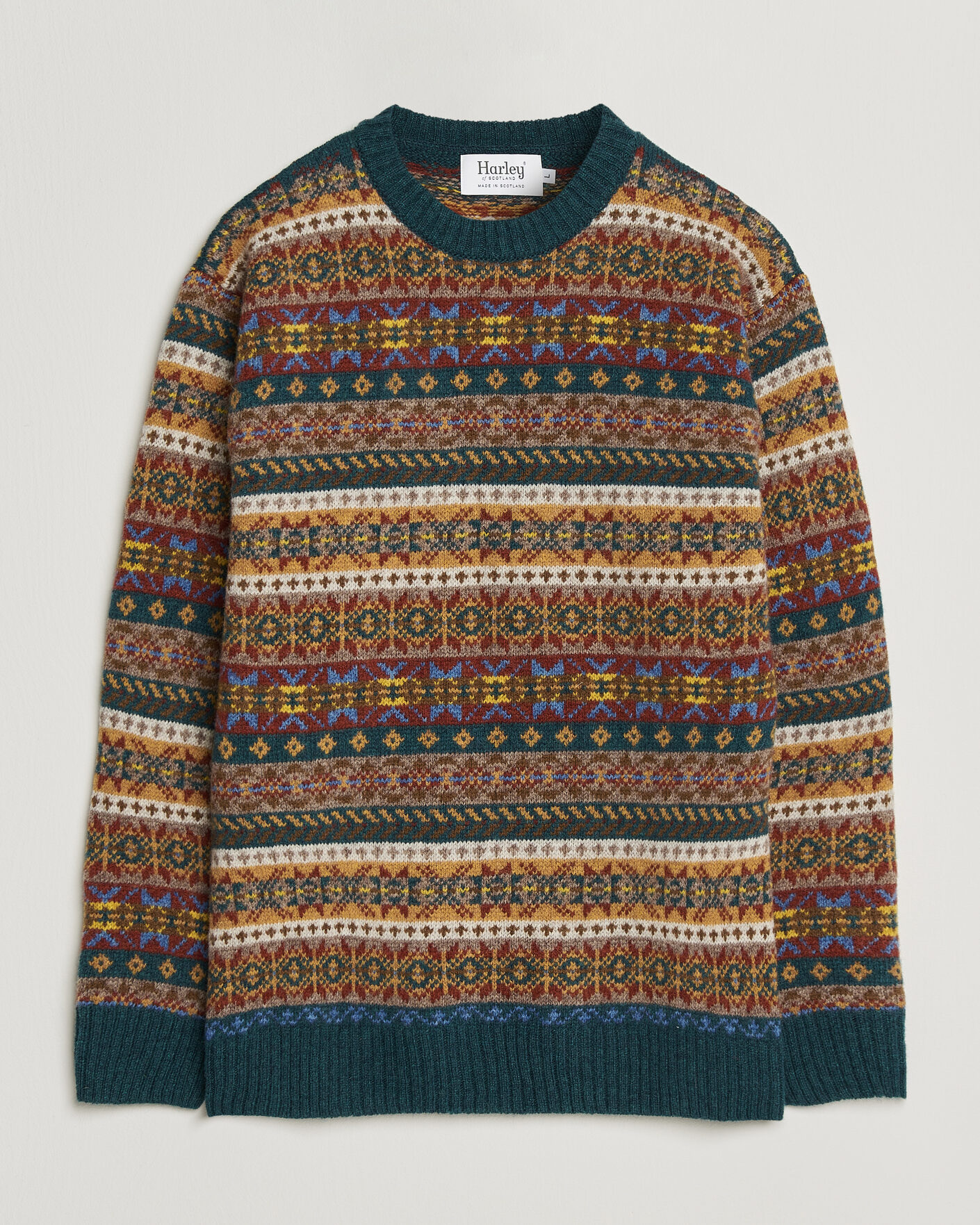Herren | Pullover | Harley Of Scotland | Supersoft 2ply Lambswool Fairisle Crew Tempest