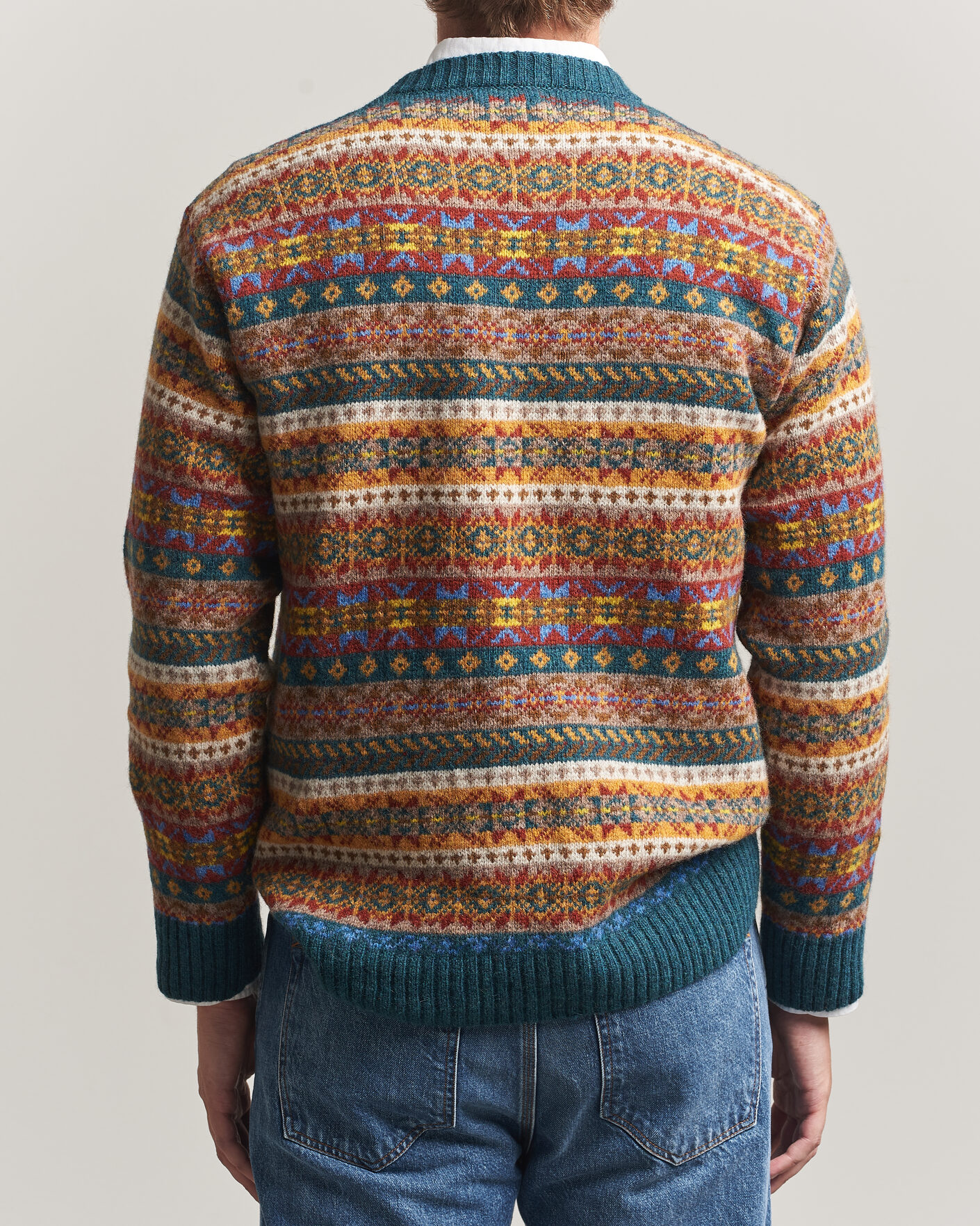 Herren | Pullover | Harley Of Scotland | Supersoft 2ply Lambswool Fairisle Crew Tempest