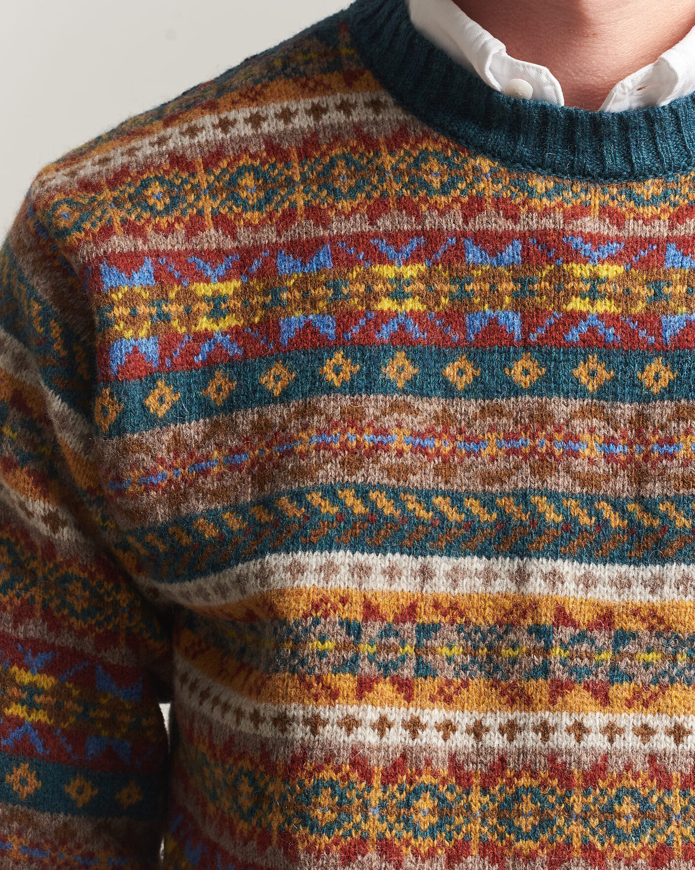 Herren | Pullover | Harley Of Scotland | Supersoft 2ply Lambswool Fairisle Crew Tempest