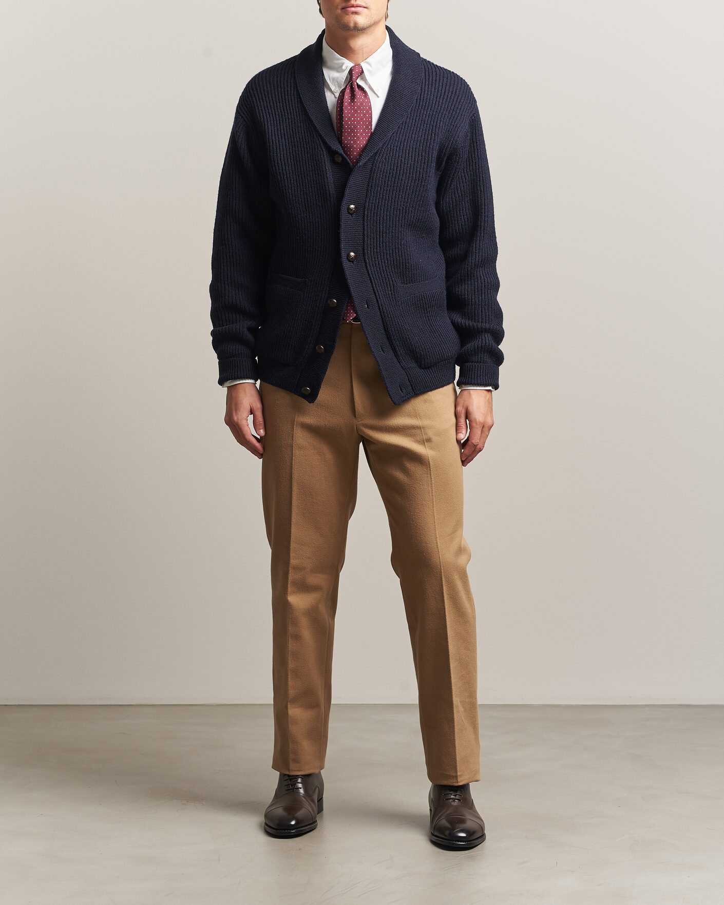 Herren | Hosen | Kamakura Shirts | Brushed Cotton Twill Ivy Trousers Beige