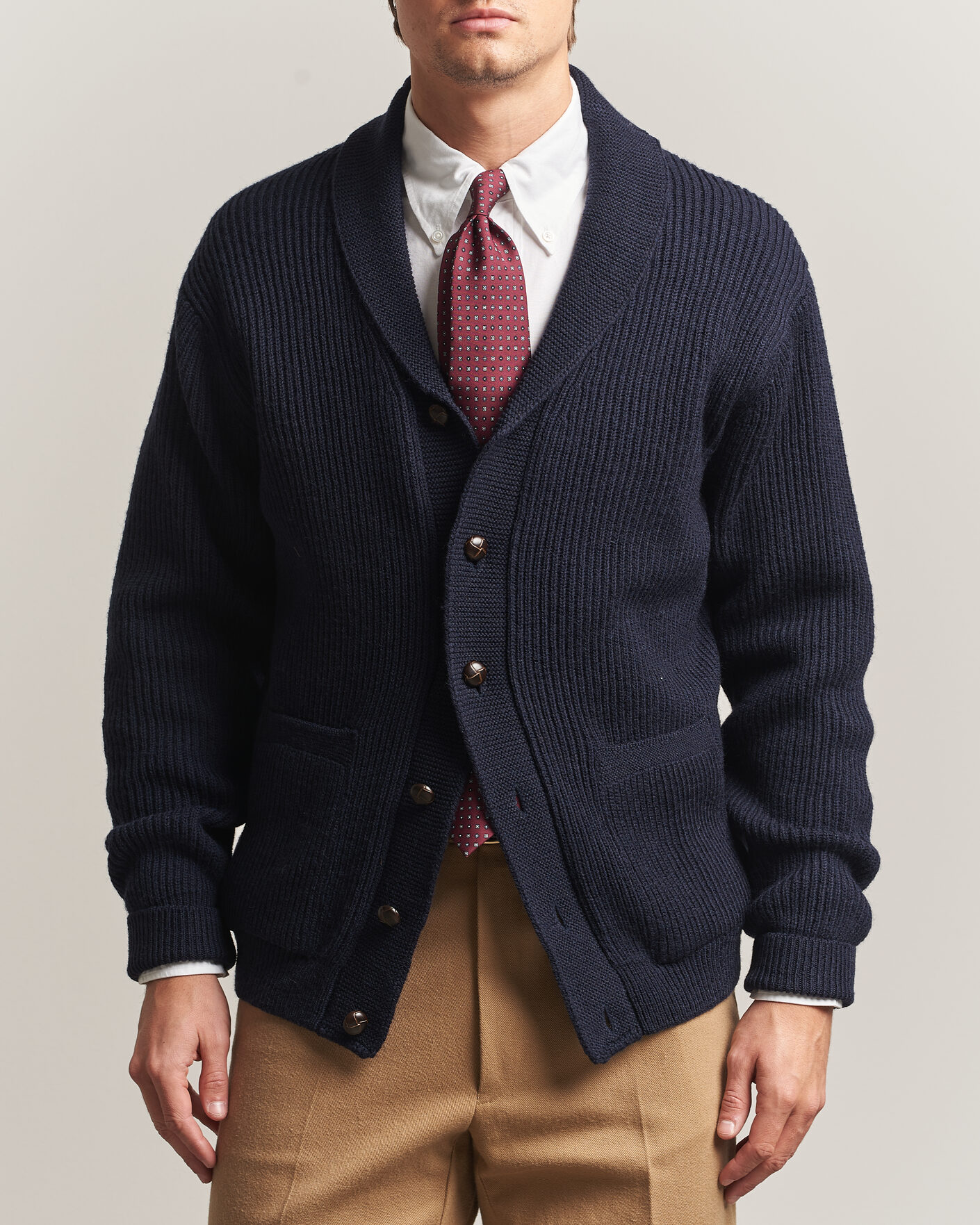 Herren | Pullover | Kamakura Shirts | McQueen Shawl Collar Cardigan Navy