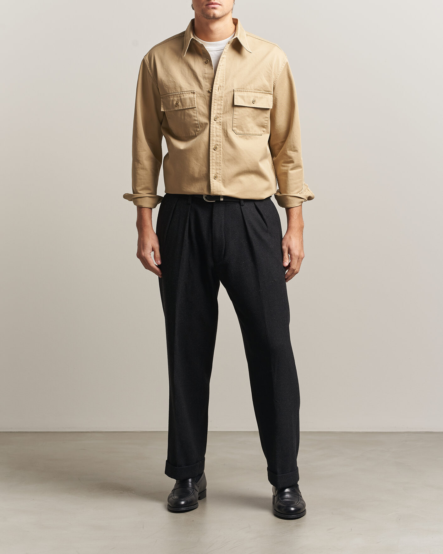 Herren | Hemden | Kamakura Shirts | Cotton Twill CPO Overshirt Beige