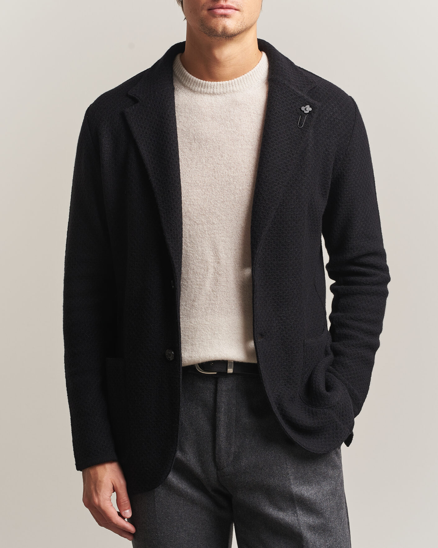 Herren | Sakkos | Lardini | Knitted Structure Wool/Cashmere Blazer Black