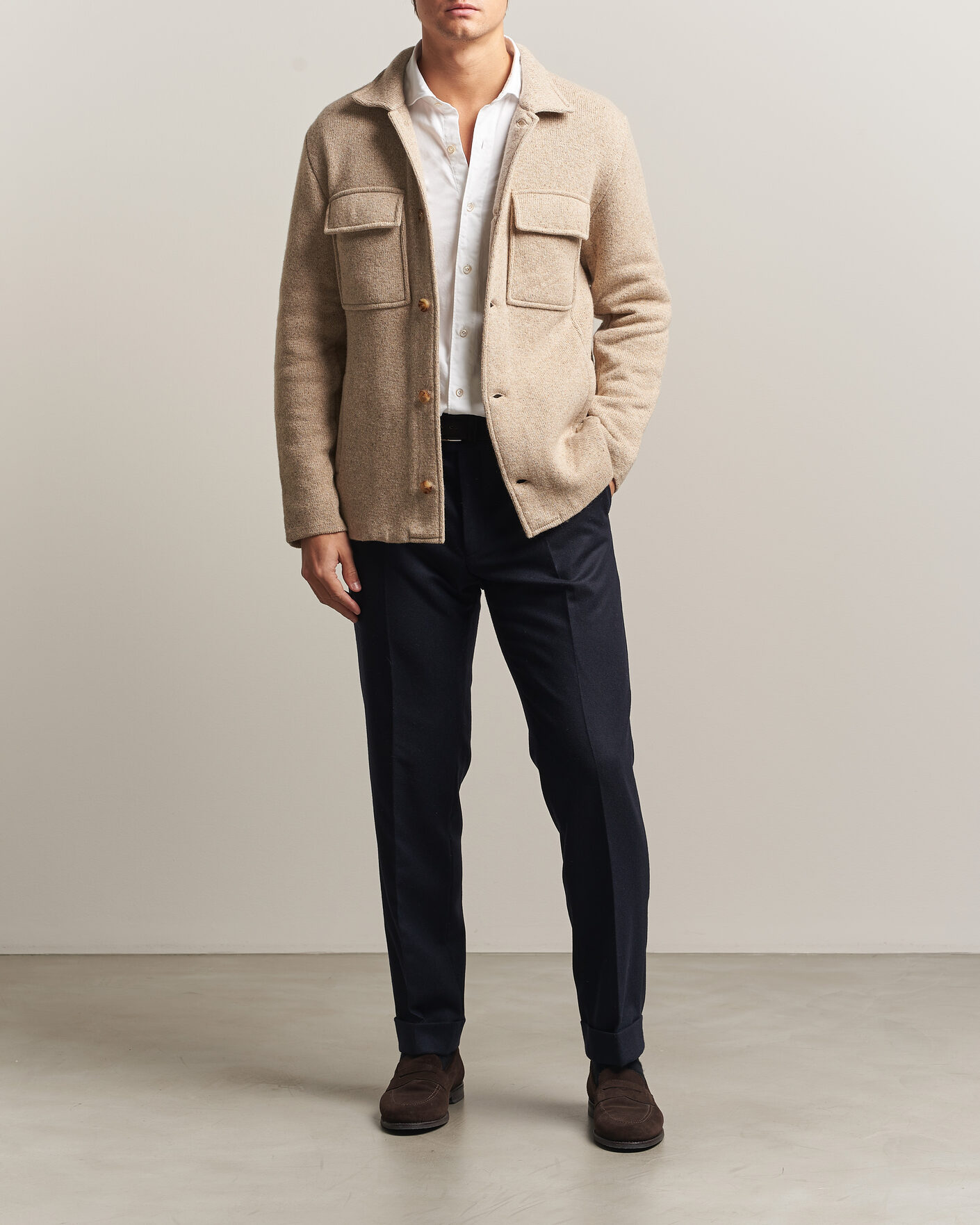 Herren | Pullover | Lardini | Knitted Shirt Jacket Beige
