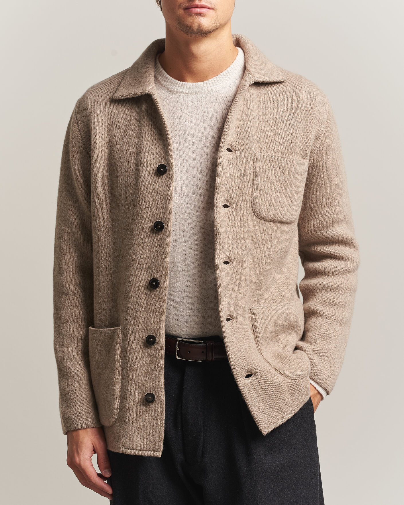 Herren | Pullover | Lardini | Knitted Cashmere Overshirt Light Brown