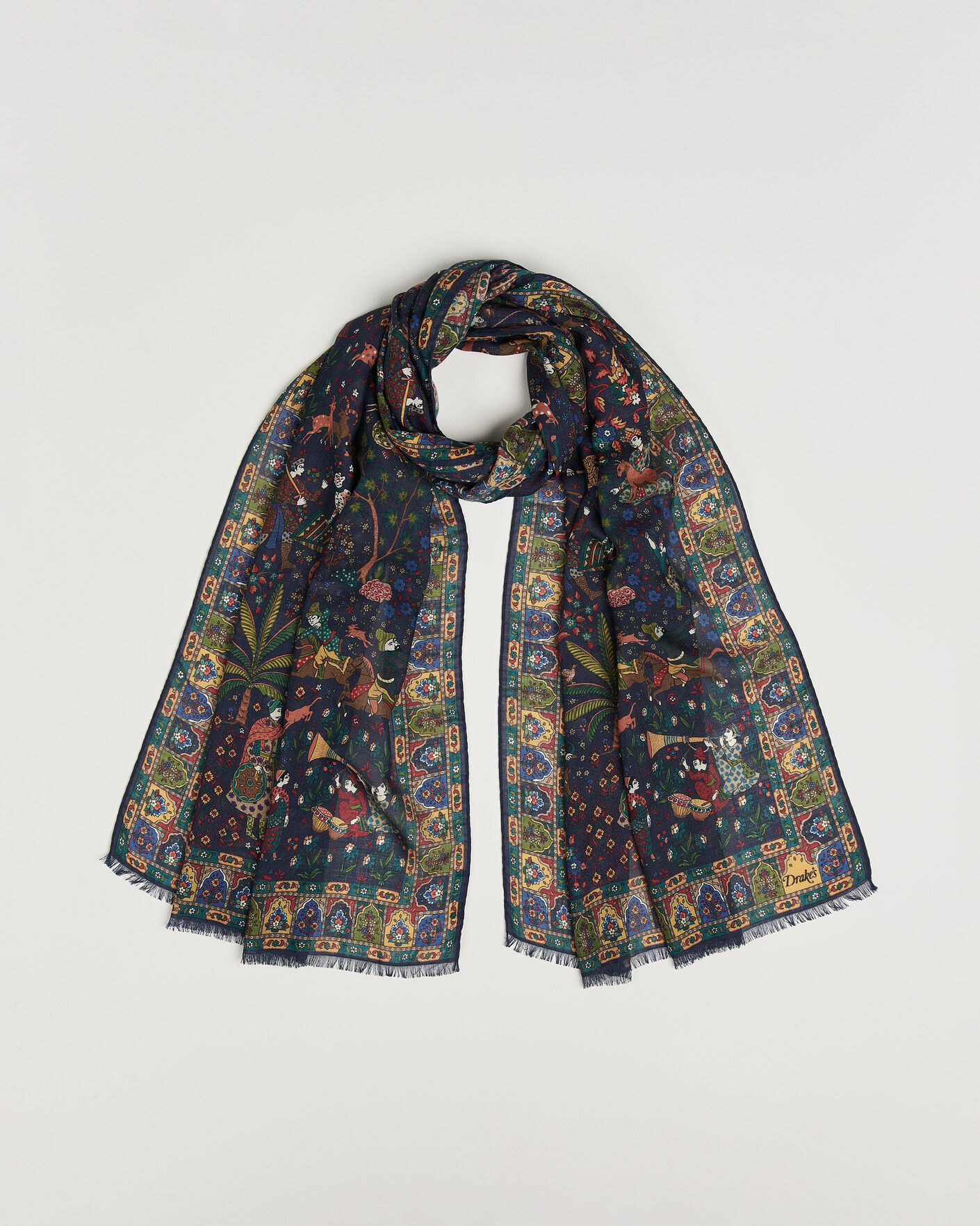Herren | Tücher | Drake's | Mughal Garden Wool/Silk Scarf Navy