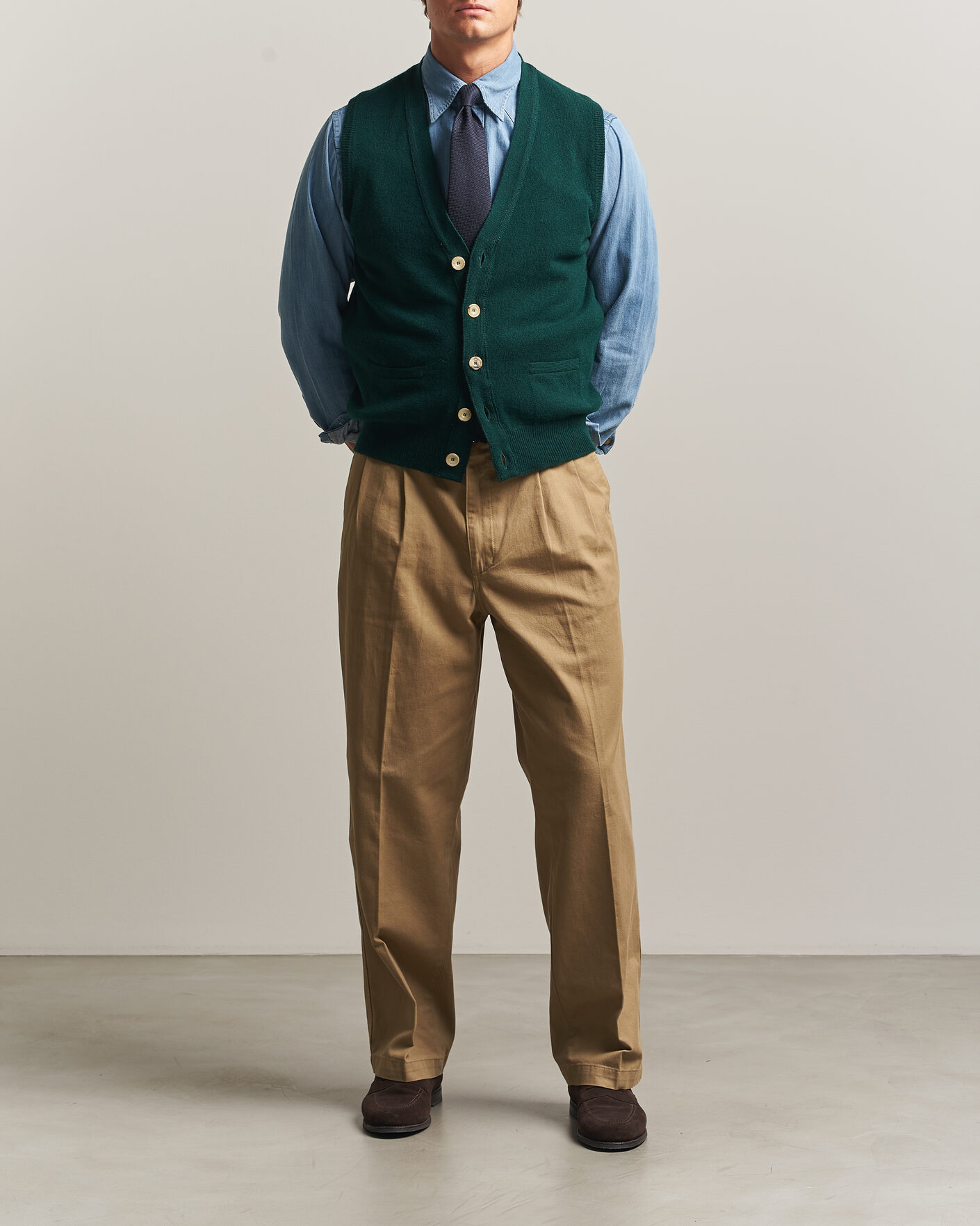 Herren | Pullover | Drake's | Lambswool Vest Cardigan Green