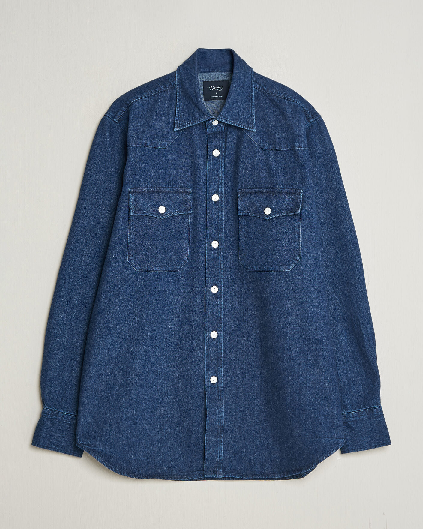 Herren | Hemden | Drake's | Western Selvedge Denim Shirt Stone Wash Indigo