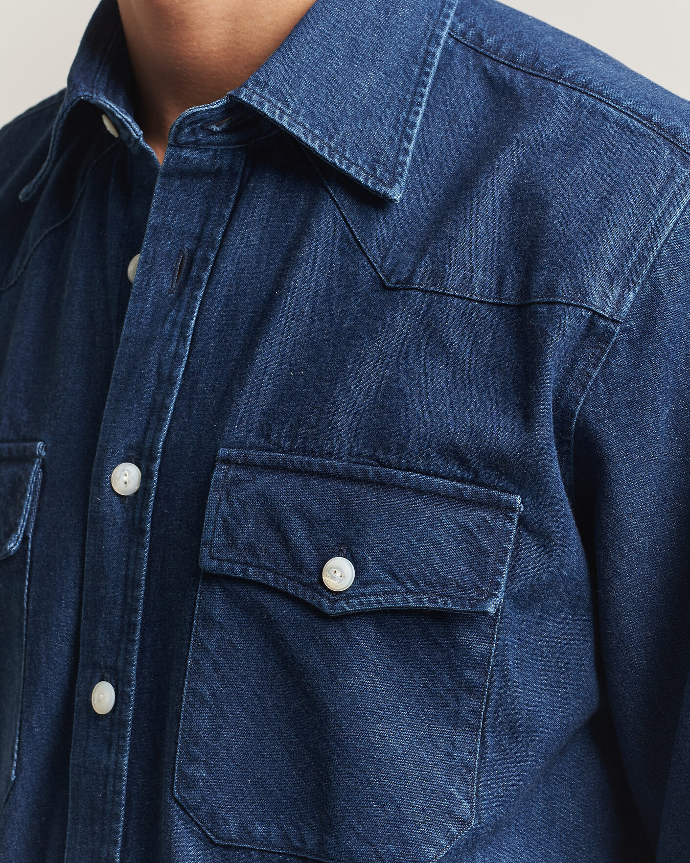 Herren | Hemden | Drake's | Western Selvedge Denim Shirt Stone Wash Indigo