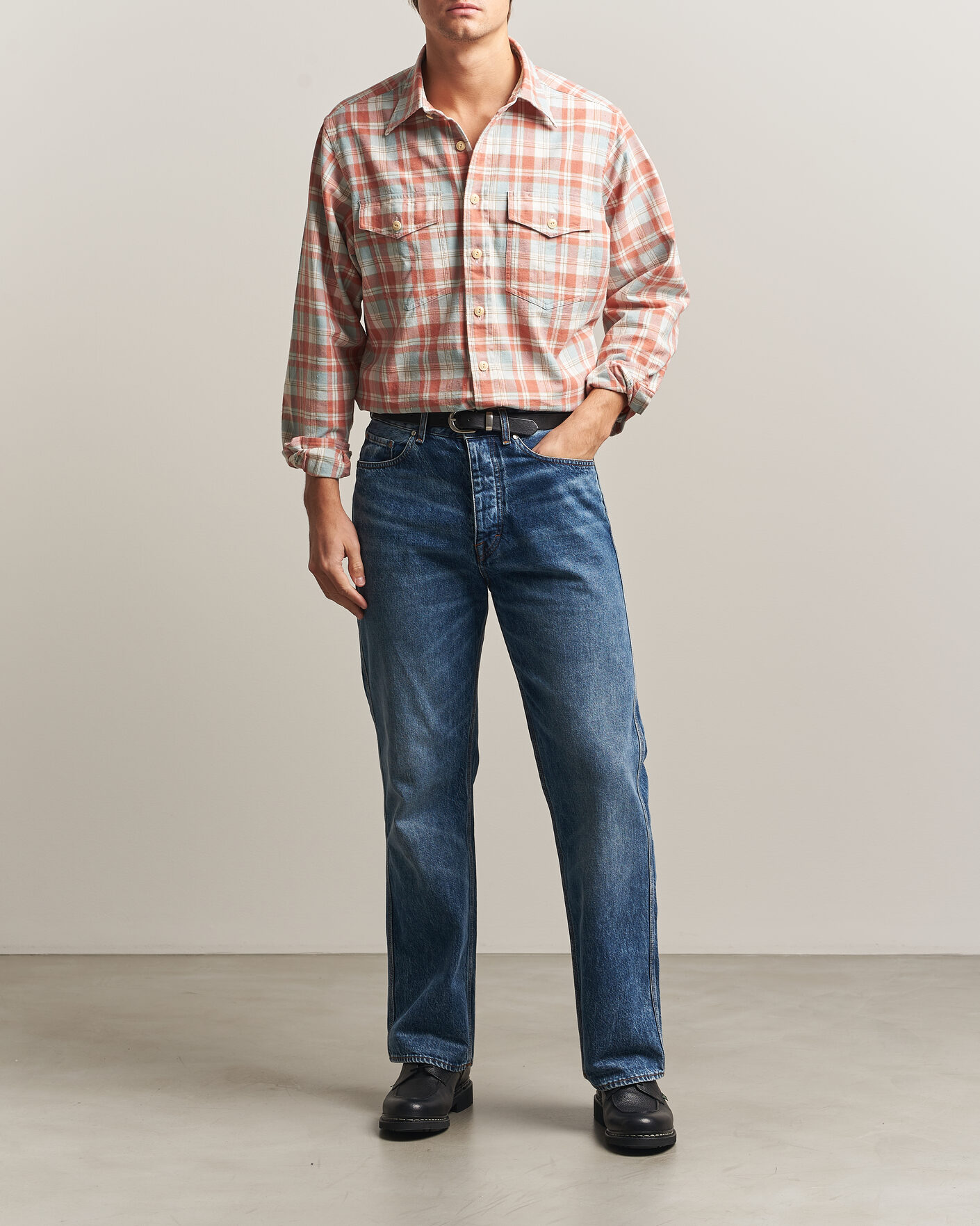 Herren | Hemden | Drake's | Two Pocket Check Shirt Pink/Blue