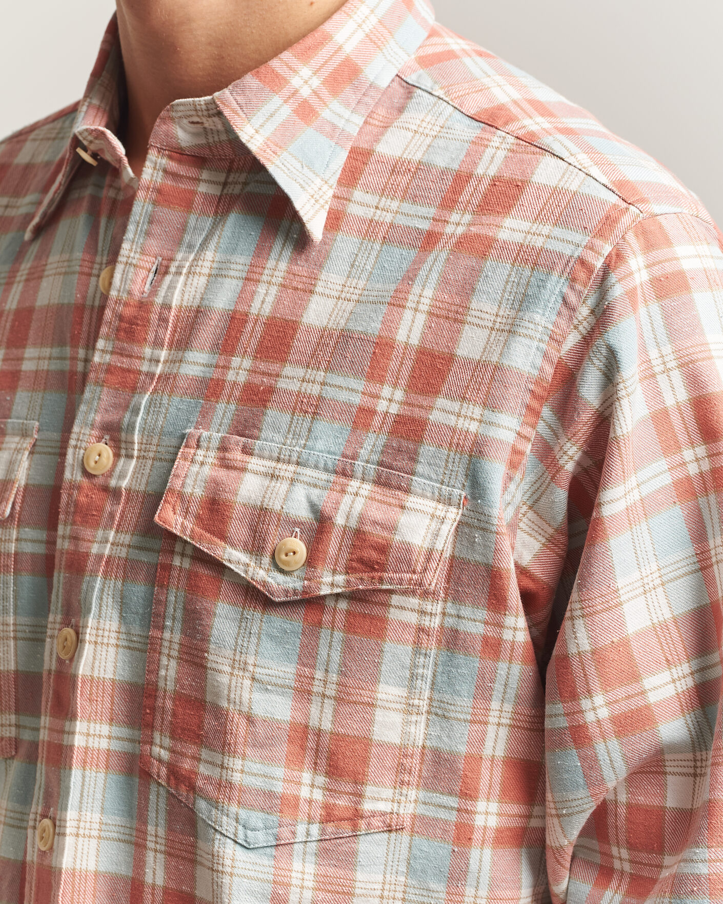 Herren | Hemden | Drake's | Two Pocket Check Shirt Pink/Blue