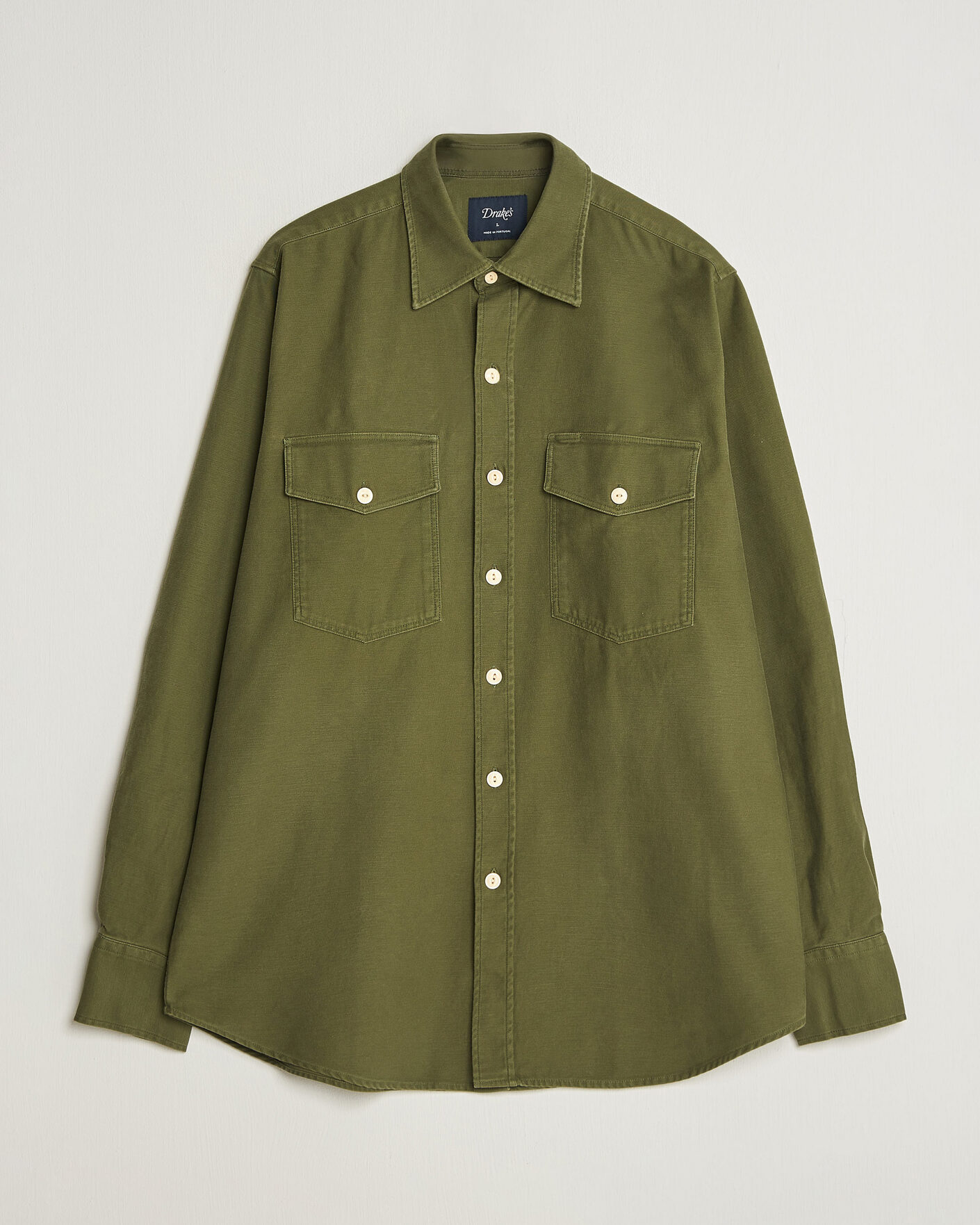Herren | Hemden | Drake's | Two Pocket Casual Cotton Shirt Olive