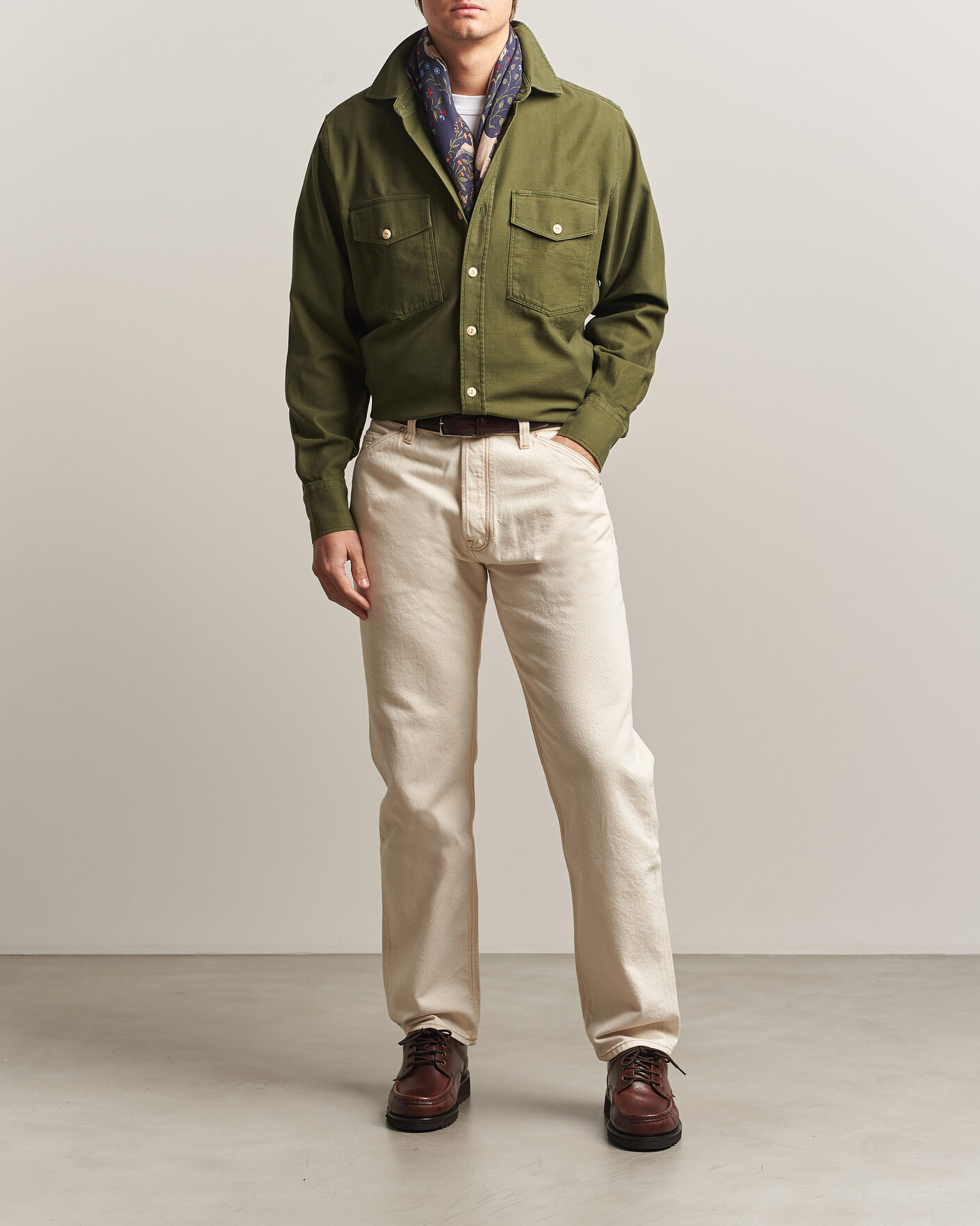 Herren | Hemden | Drake's | Two Pocket Casual Cotton Shirt Olive