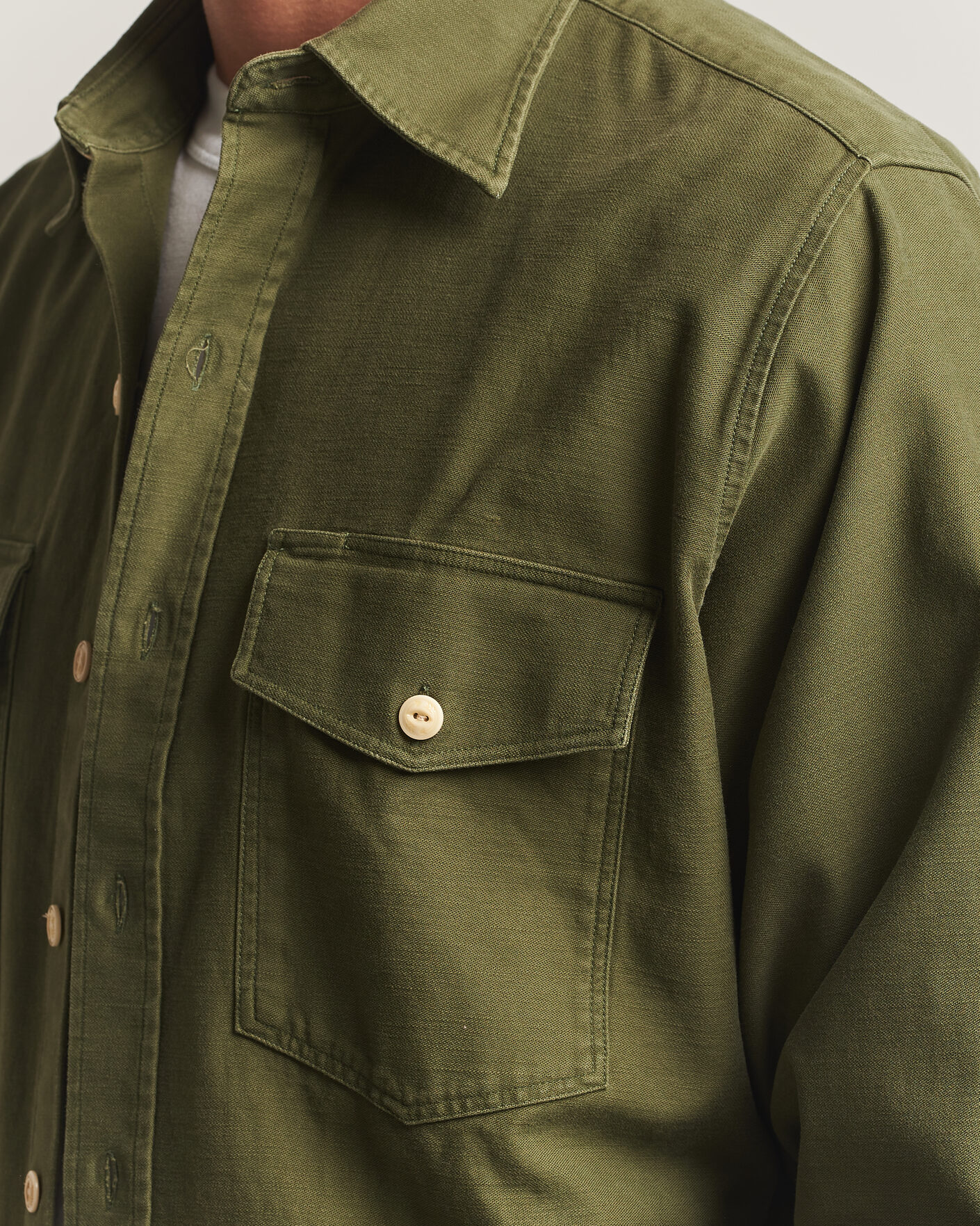 Herren | Hemden | Drake's | Two Pocket Casual Cotton Shirt Olive