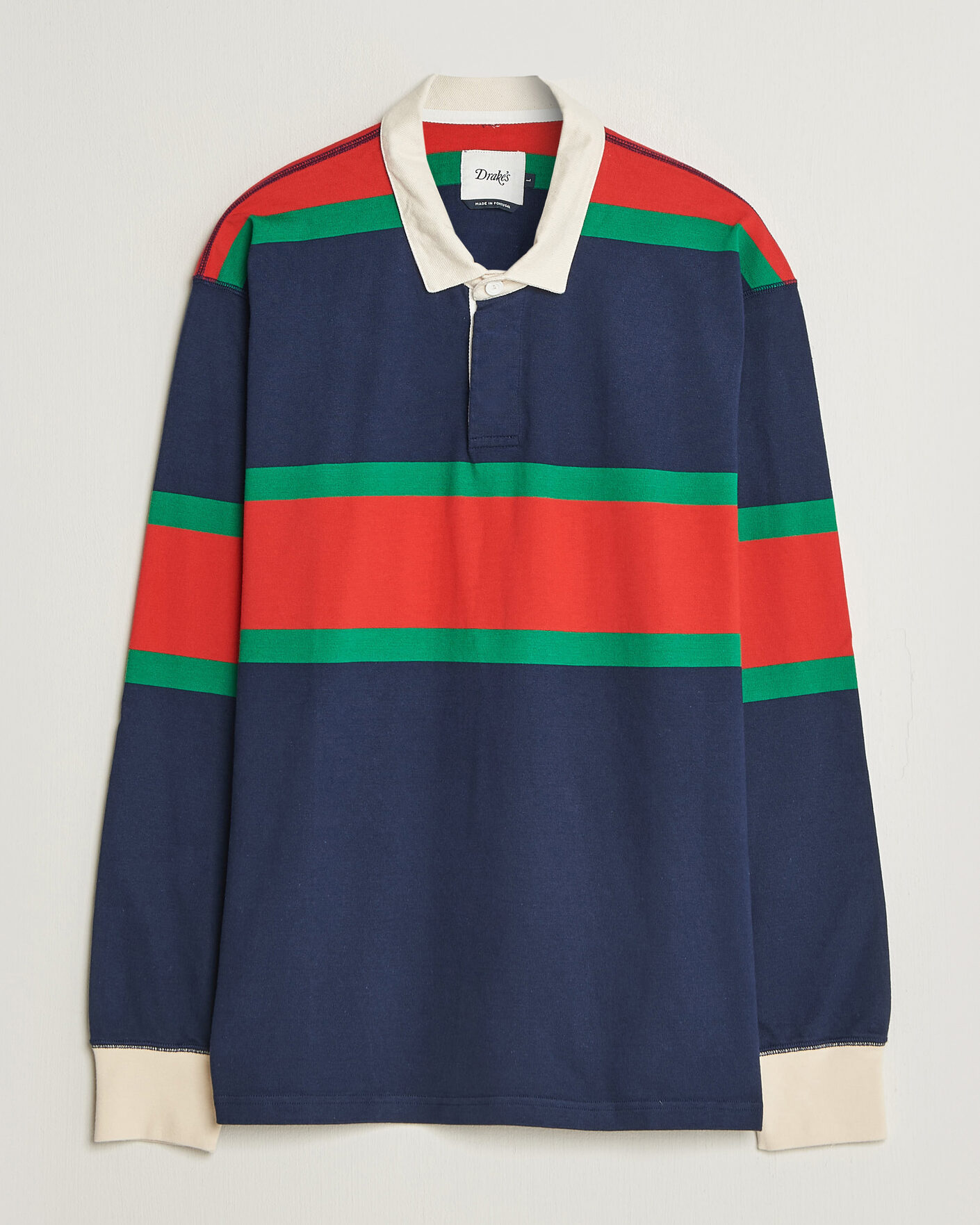 Herren | Pullover | Drake's | Middle Stripe Rugby Navy/Red/Green