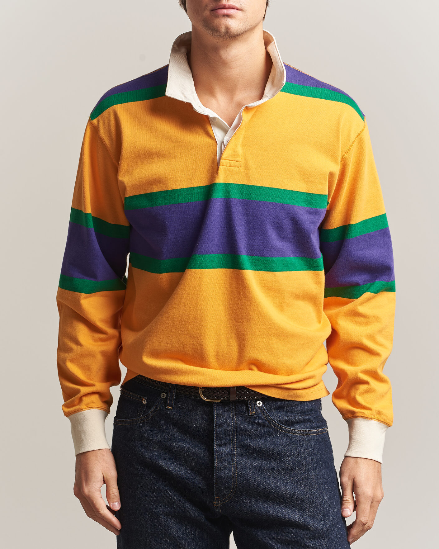 Herren | Pullover | Drake's | Block Stripe Rugby Yellow