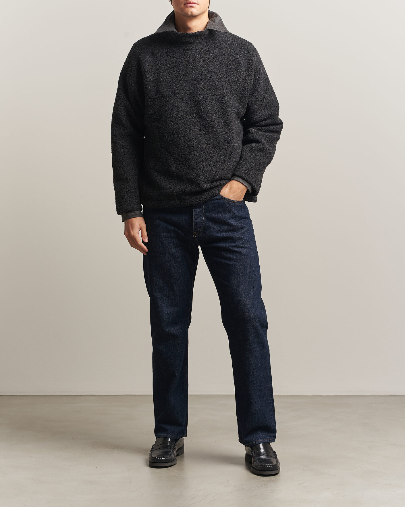 Herren | Pullover | Drake's | Mock Neck Fleece Grey