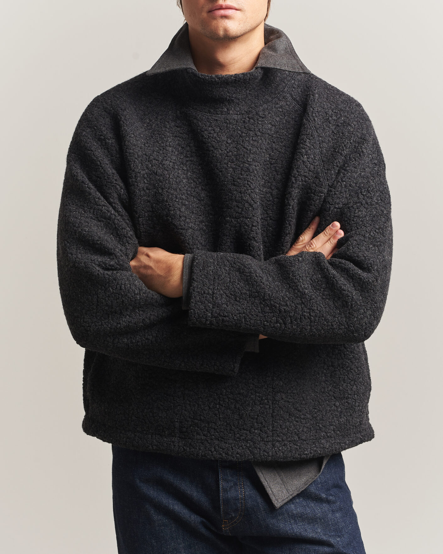 Herren | Pullover | Drake's | Mock Neck Fleece Grey
