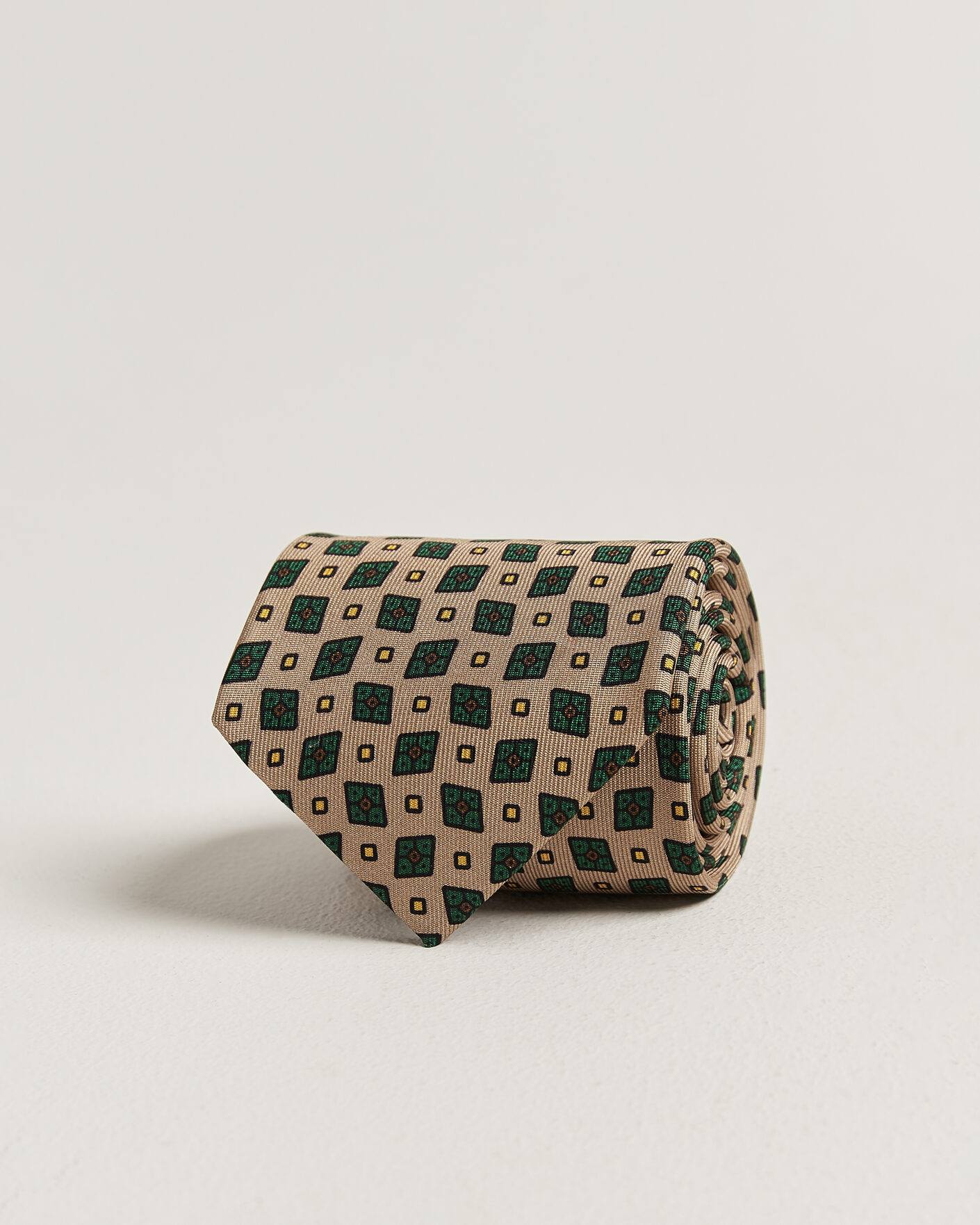 Herren | Krawatten | Drake's | Mini Diamond Dot Pattern Silk Tie Beige/Green