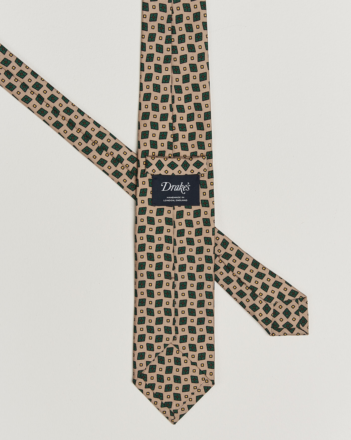 Herren | Krawatten | Drake's | Mini Diamond Dot Pattern Silk Tie Beige/Green