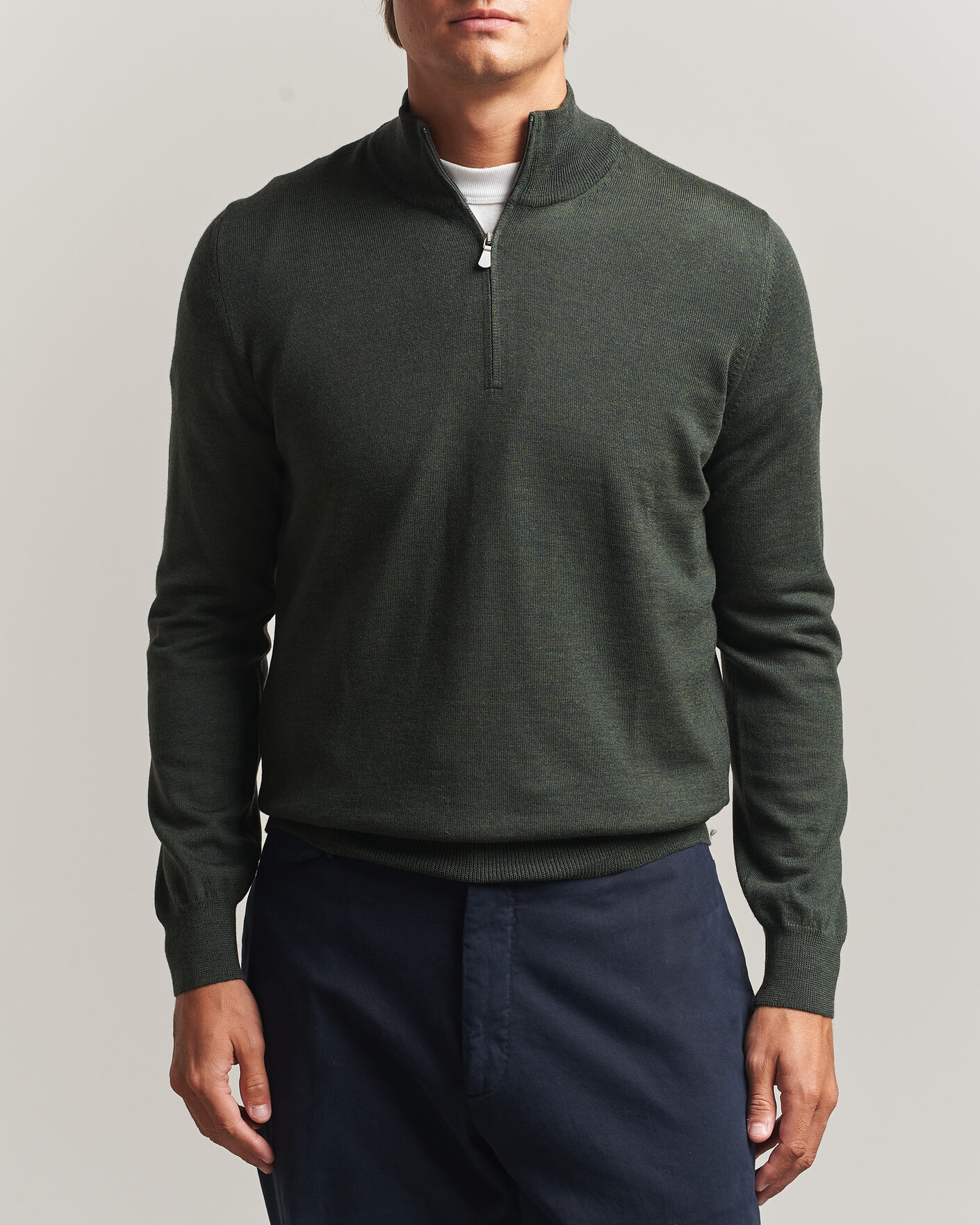 Herren | Pullover | Gran Sasso | Merino Fashion Fit Half Zip Olive Melange