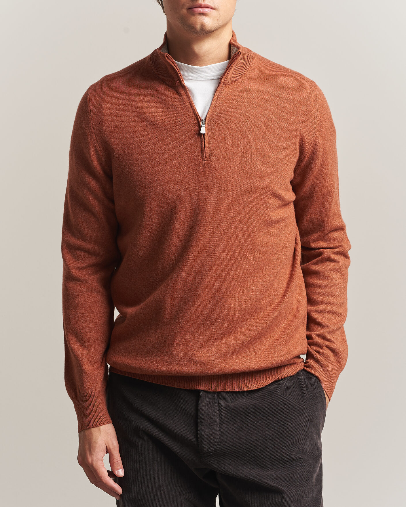 Herren | Pullover | Gran Sasso | Wool/Cashmere Half Zip Rust Orange