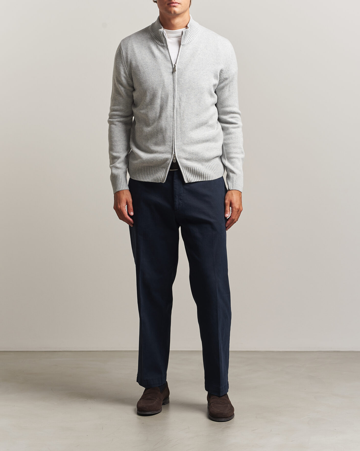 Herren | Pullover | Gran Sasso | Wool/Cashmere Full Zip Light Grey Melange