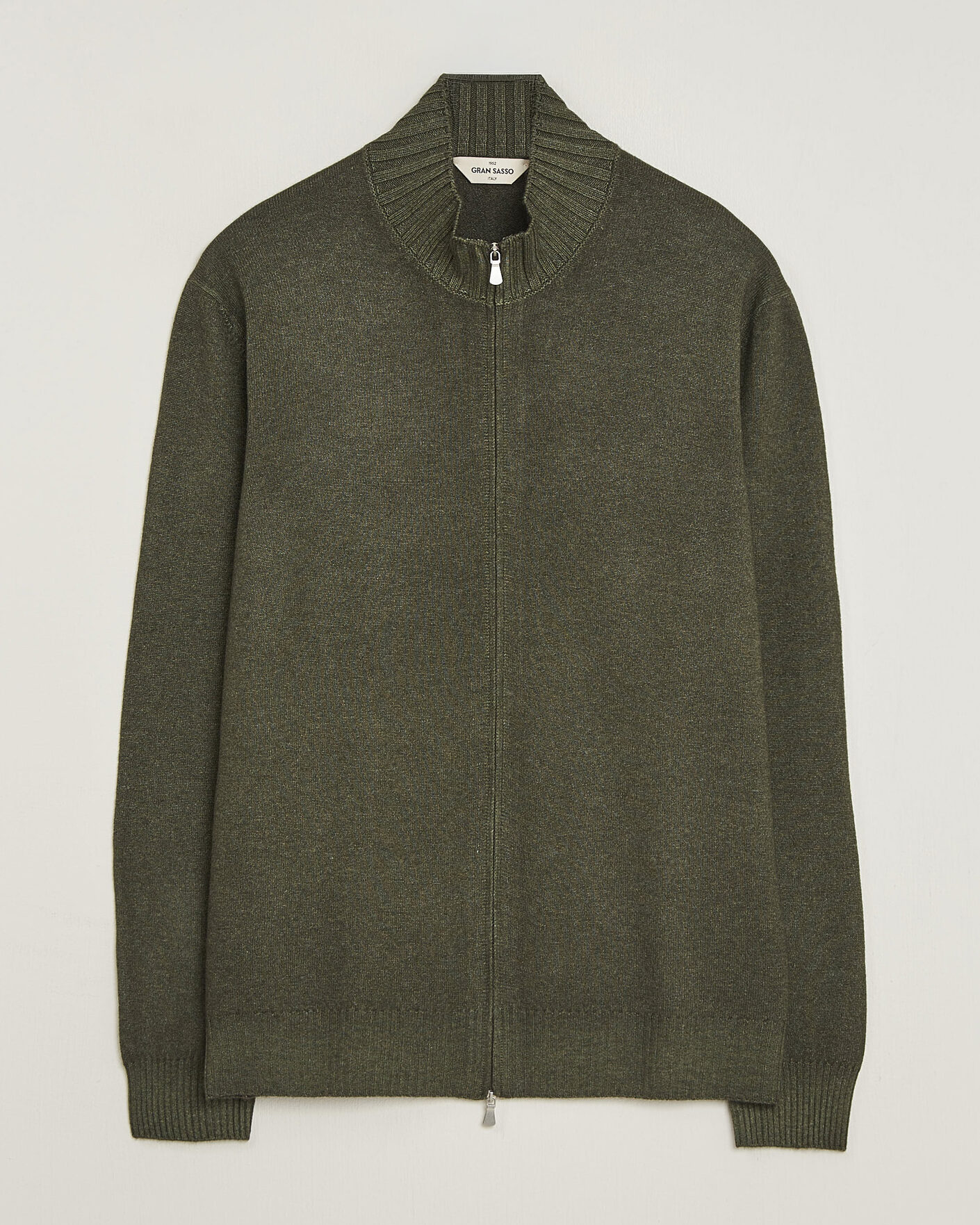 Herren | Pullover | Gran Sasso | Wool/Cashmere Washed Full Zip Olive Melange