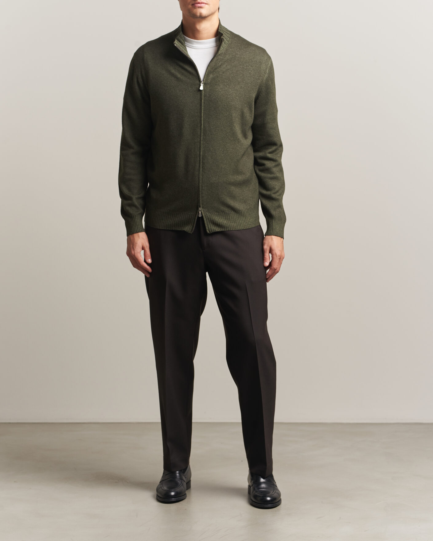 Herren | Pullover | Gran Sasso | Wool/Cashmere Washed Full Zip Olive Melange