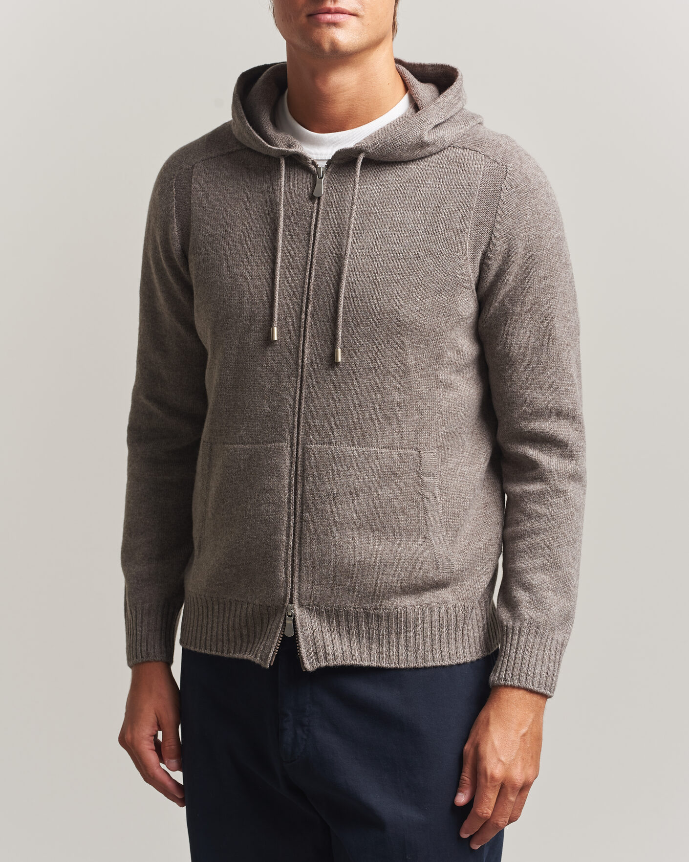 Herren | Pullover | Gran Sasso | Full Zip Wool Hoodie Taupe Melange