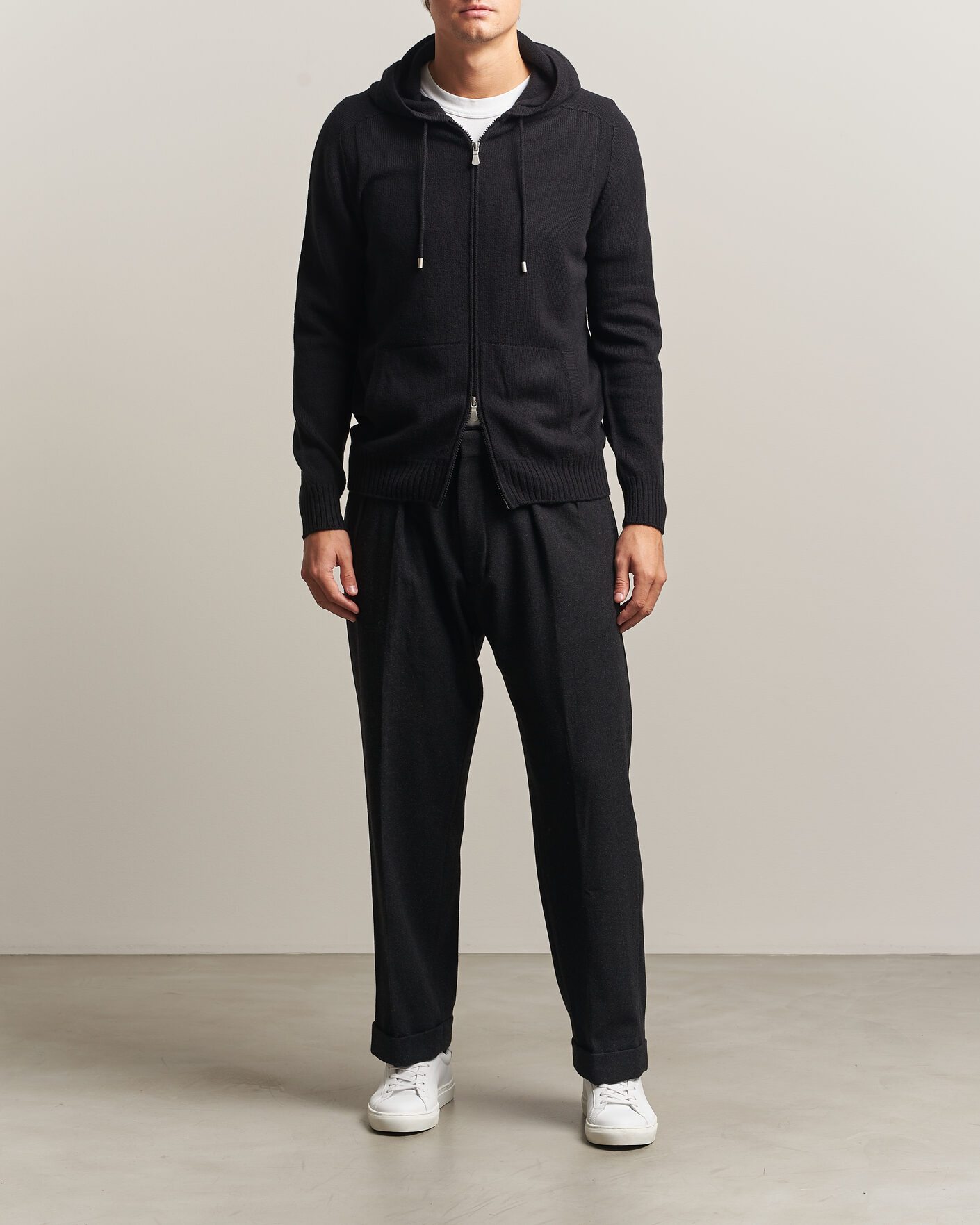 Herren | Pullover | Gran Sasso | Full Zip Wool Hoodie Black