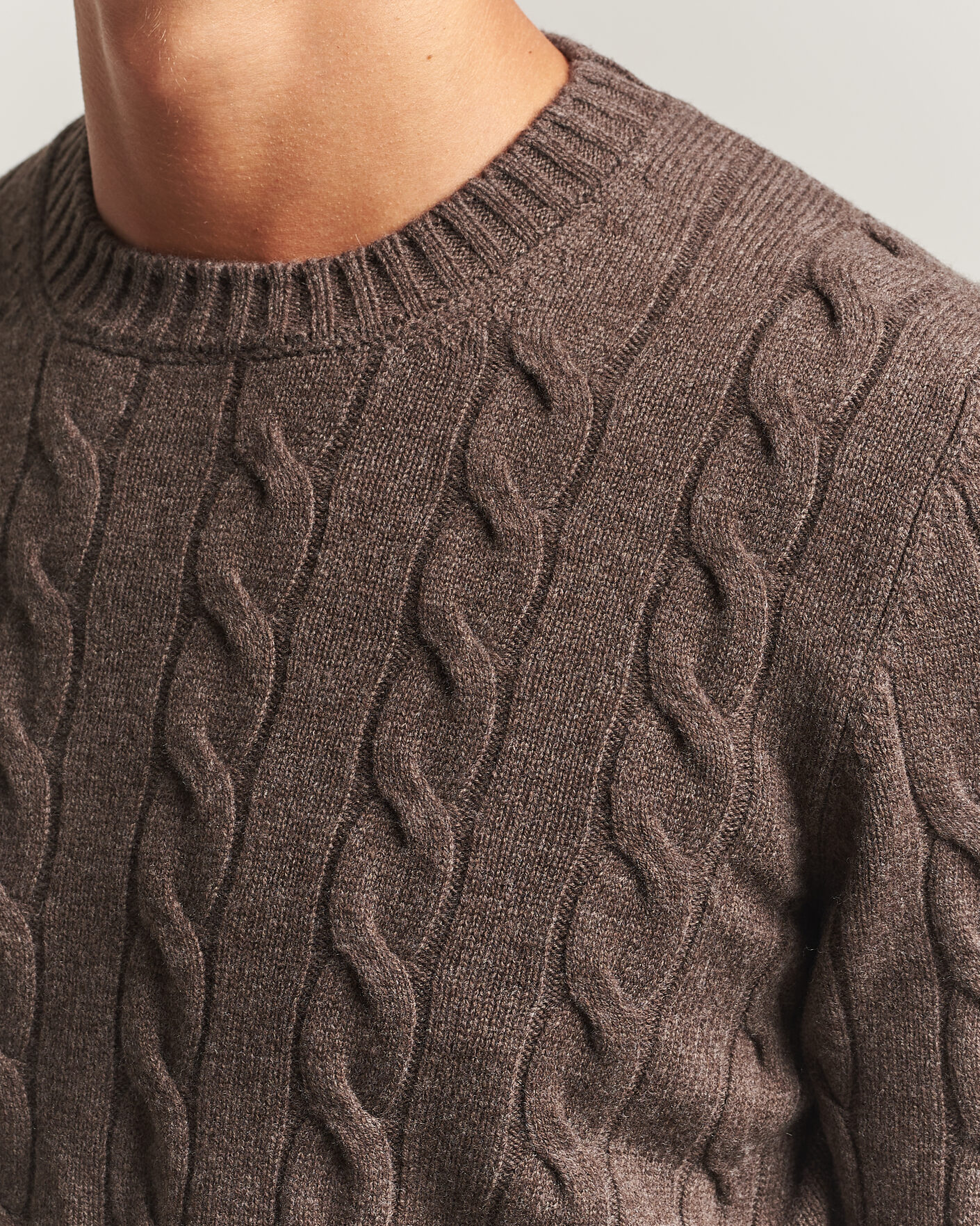 Herren | Pullover | Gran Sasso | Wool/Cashmere Cable Crew Neck Dark Brown Melange