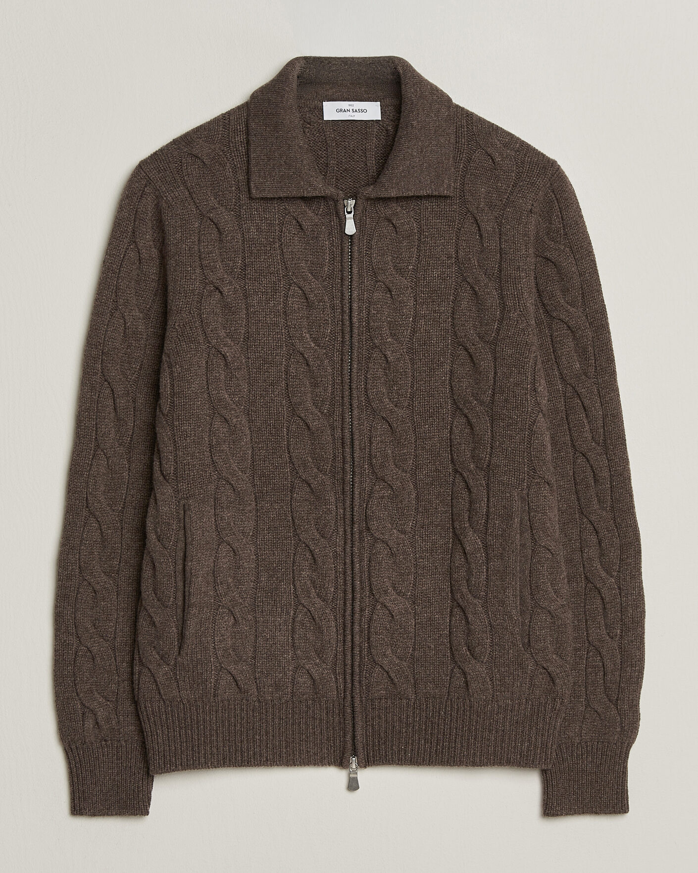 Herren | Pullover | Gran Sasso | Wool/Cashmere Cable Full Zip Dark Brown Melange